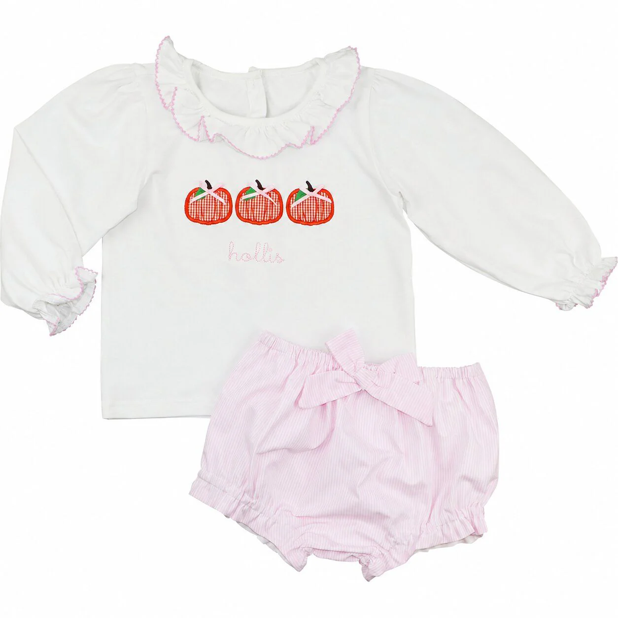 Pink Striped Applique Pumpkin Diaper Set