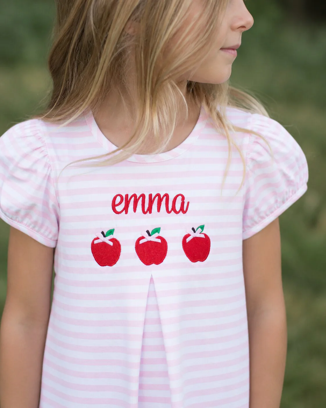 Pink Striped Knit Embroidered Apples Dress - Image 2