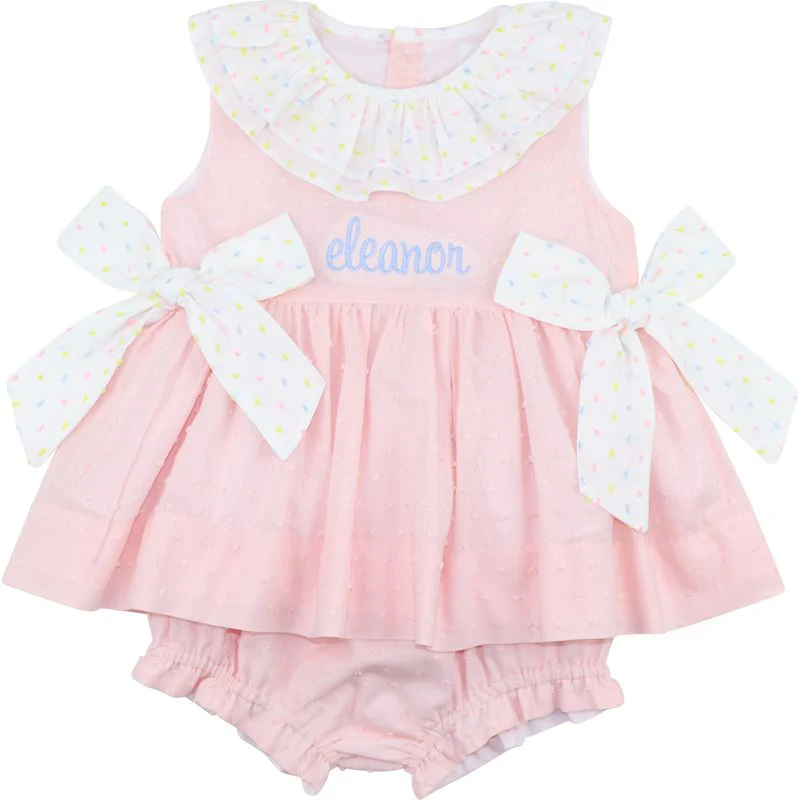 Pink Swiss Dot Bow Diaper Set