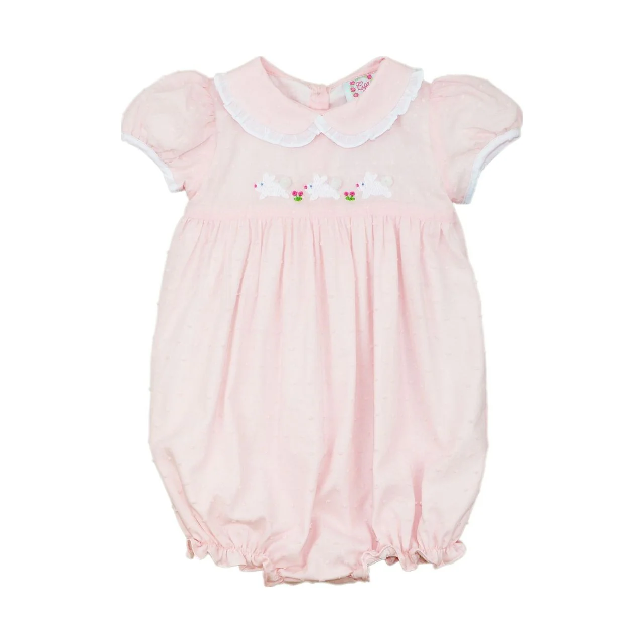 Pink Swiss Dot Embroidered Bunnies Bubble