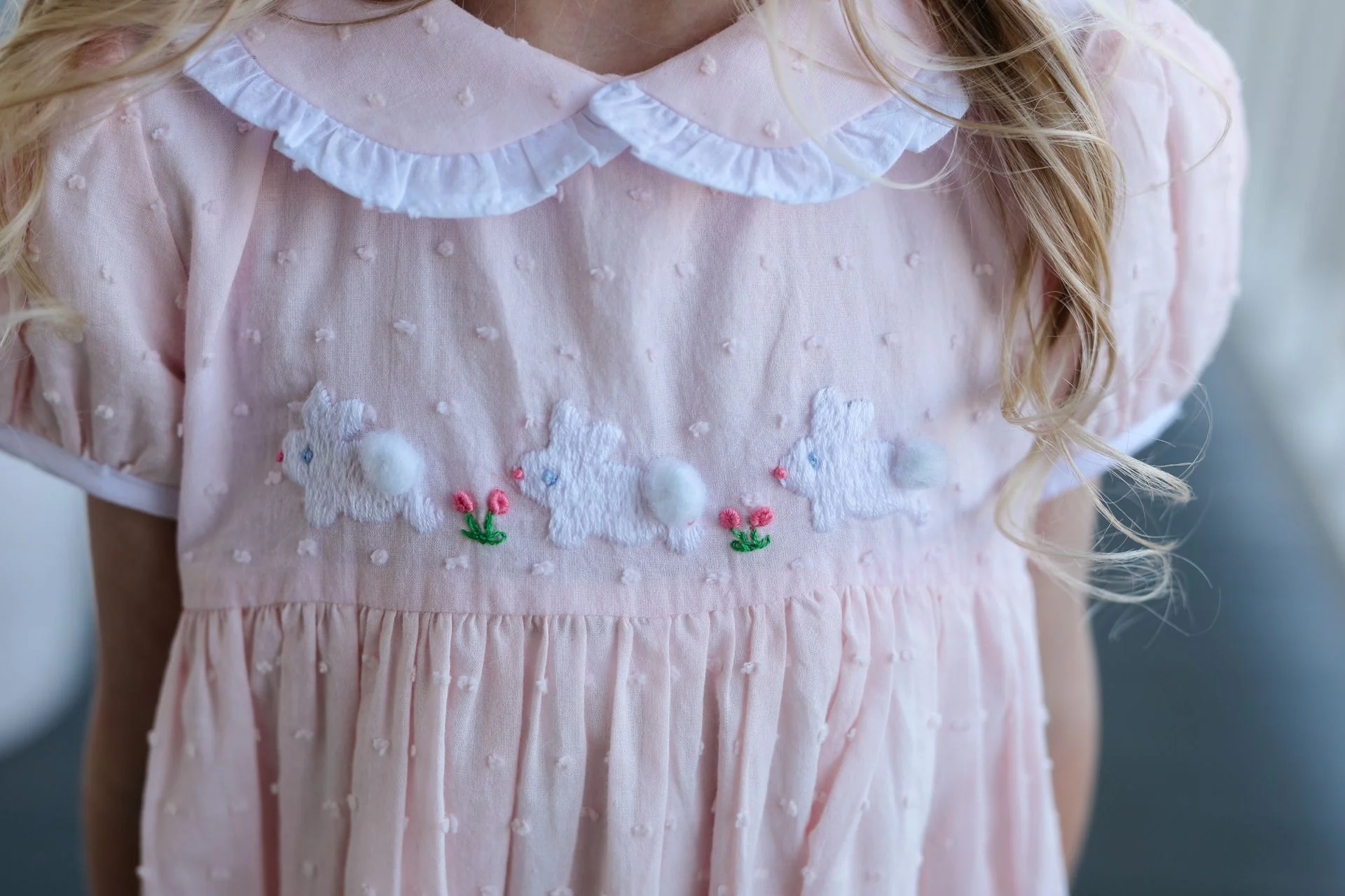Pink Swiss Dot Embroidered Bunnies Bubble - Image 3