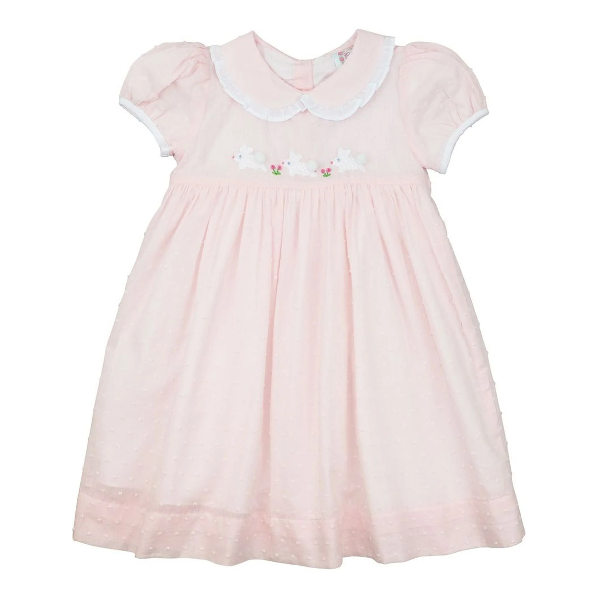 Pink Swiss Dot Embroidered Bunnies Dress