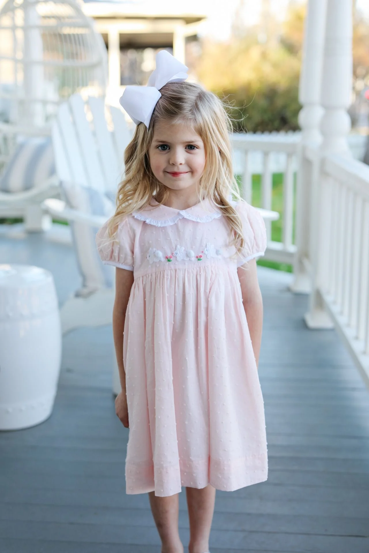 Pink Swiss Dot Embroidered Bunnies Dress - Image 2