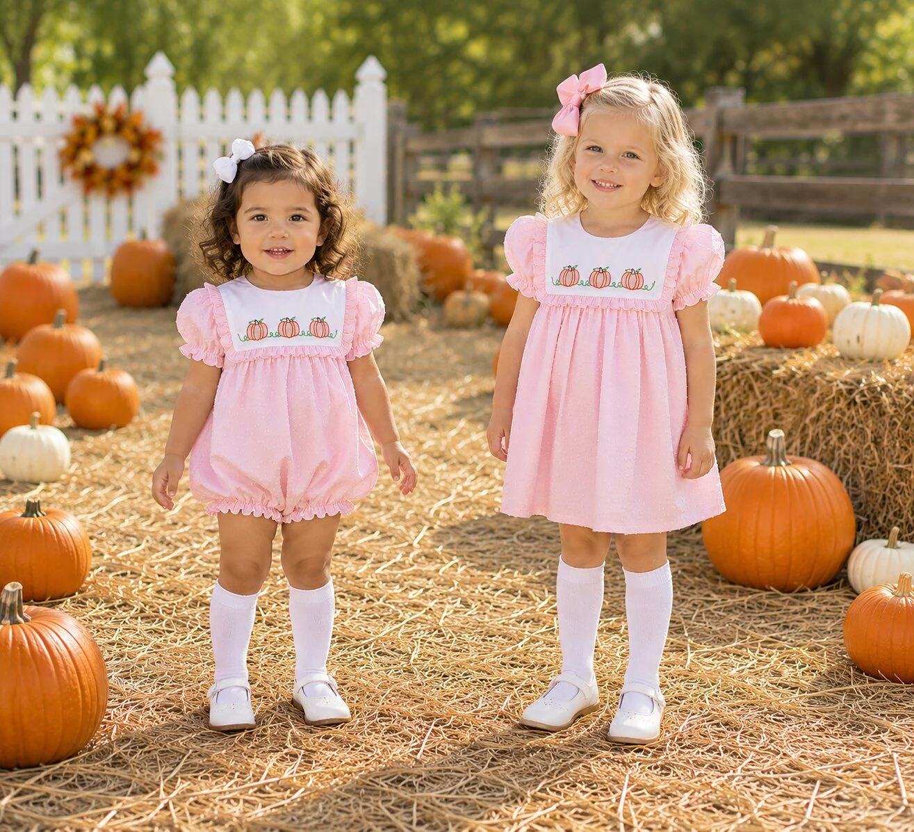 Pink Swiss Dot Embroidered Pumpkin Bubble - Image 2