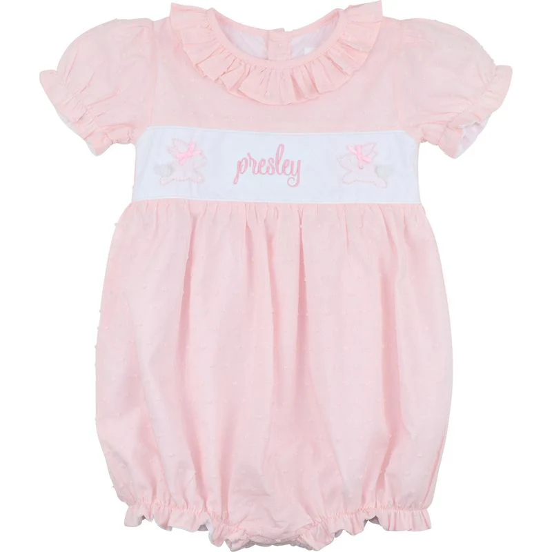 Pink Swiss Dot Shadow Embroidered Bunny Bubble