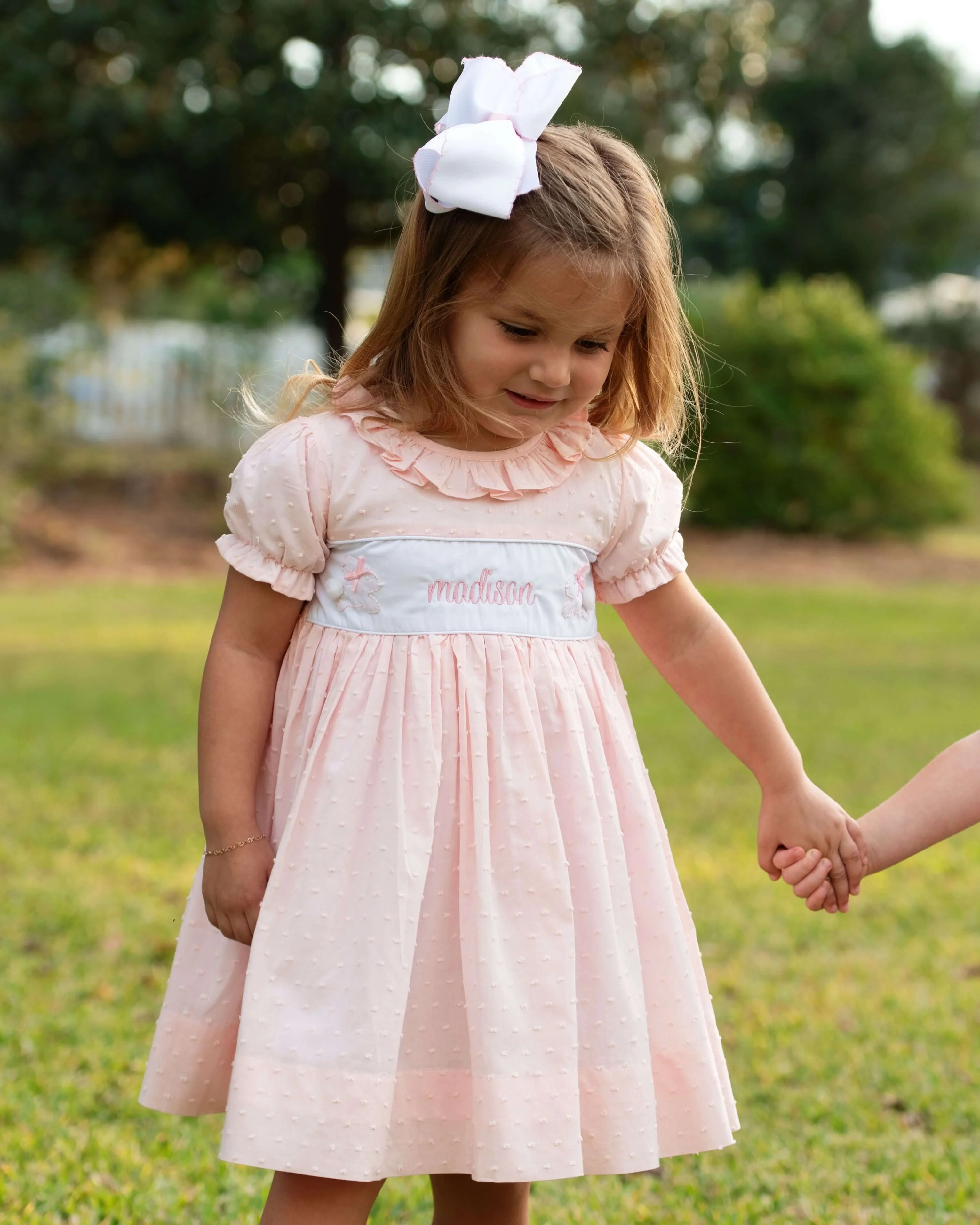 Pink Swiss Dot Shadow Embroidered Bunny Dress - Image 3