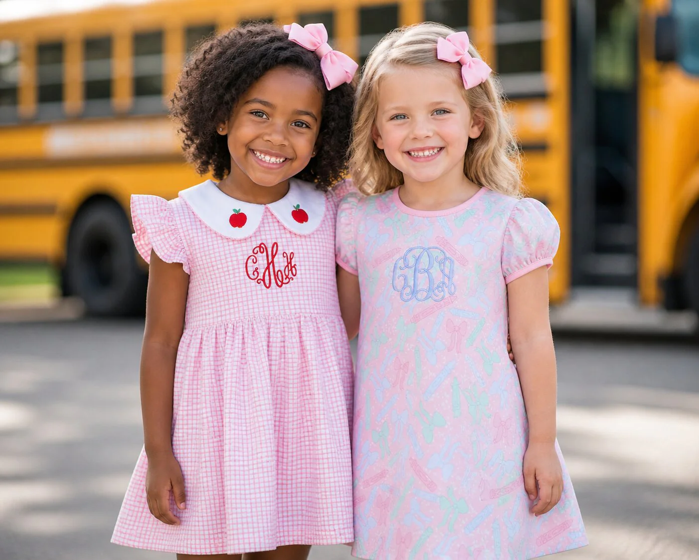 Pink Windowpane Embroidered Apples Knit Dress - Image 2