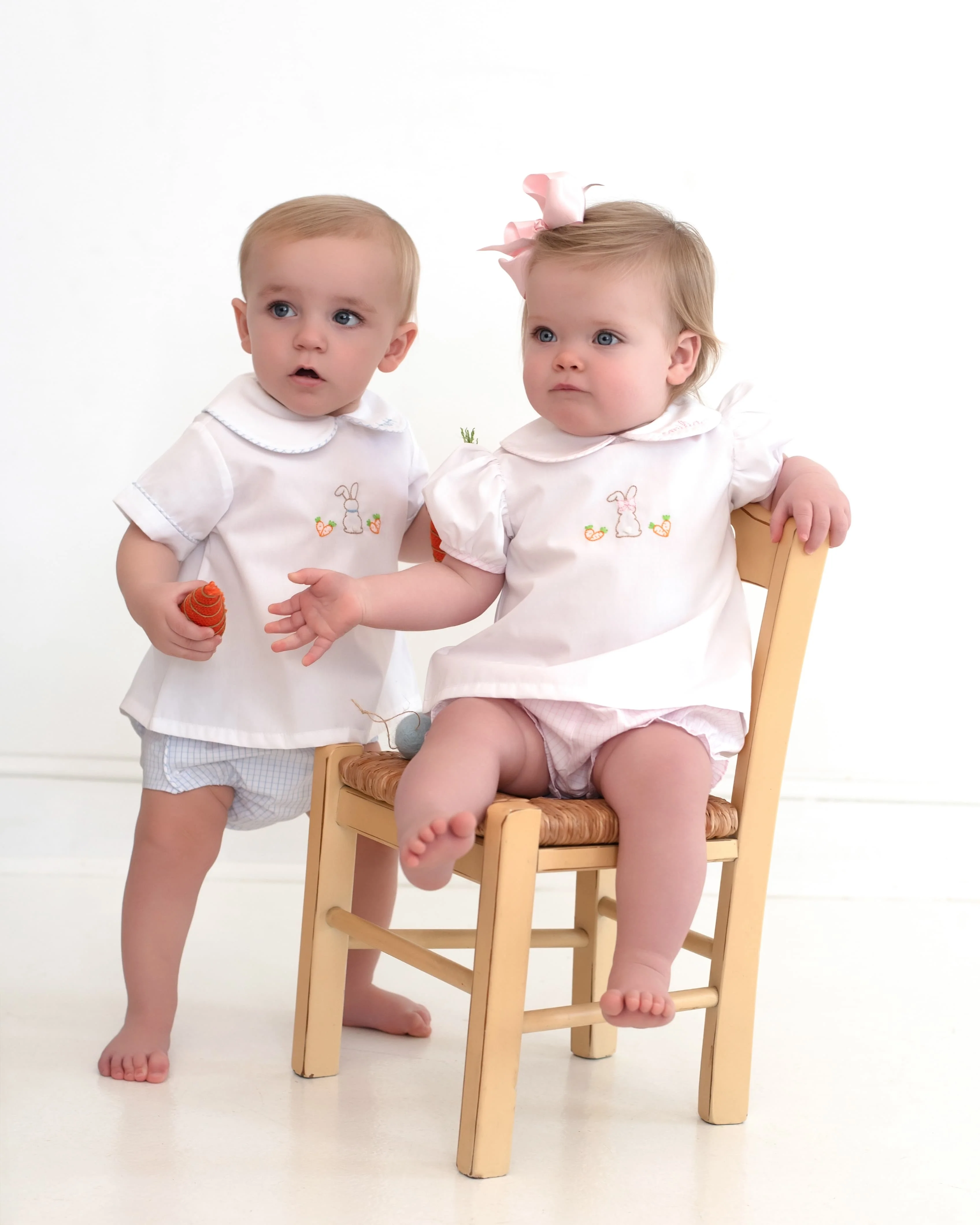 Pink Windowpane Shadow Embroidered Bunny Diaper Set - Image 2