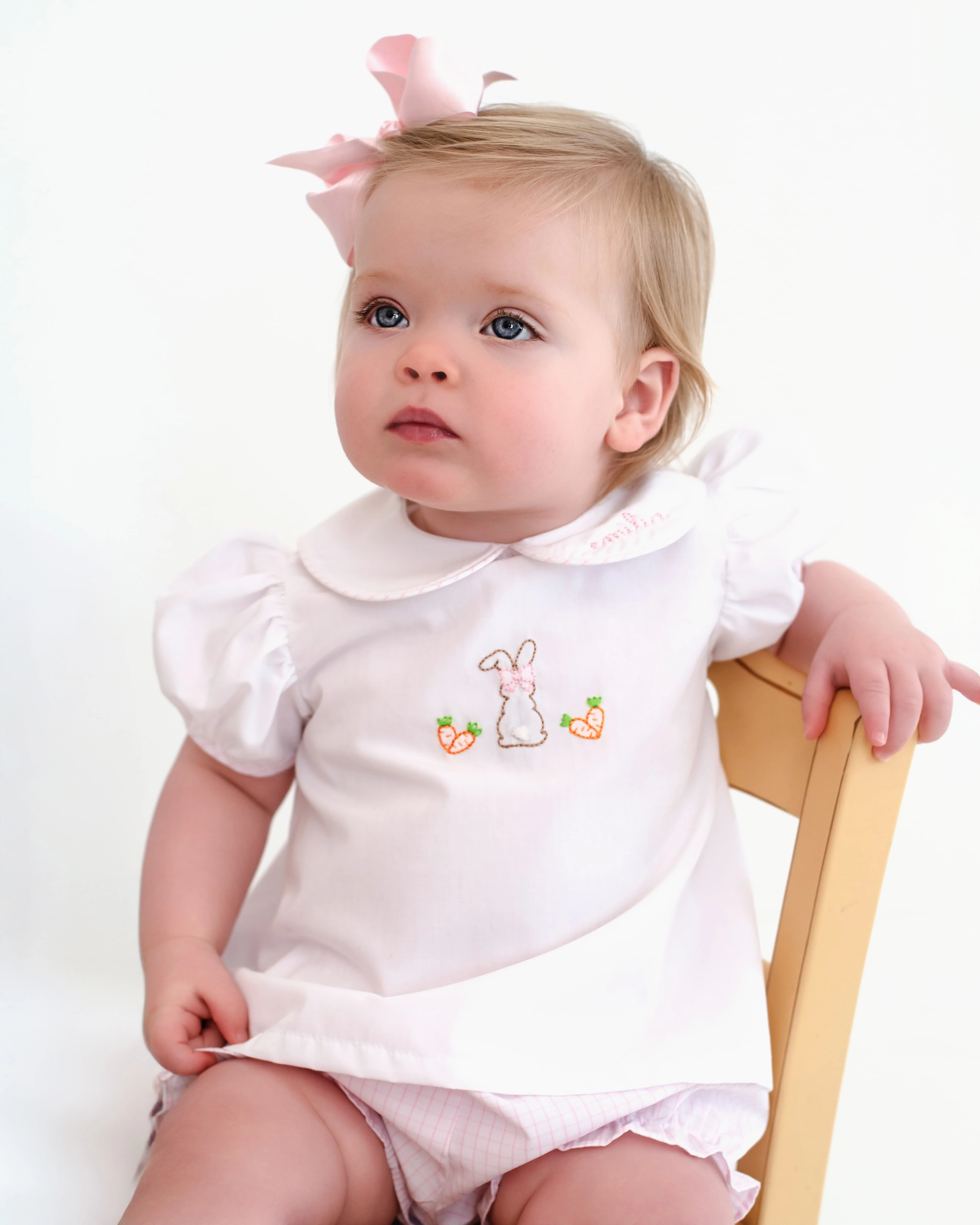 Pink Windowpane Shadow Embroidered Bunny Diaper Set - Image 3