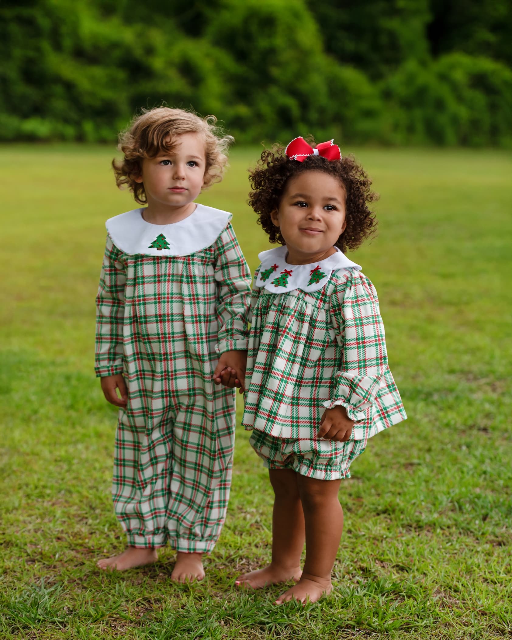 Plaid Corduroy Christmas Tree Diaper Set - Image 2