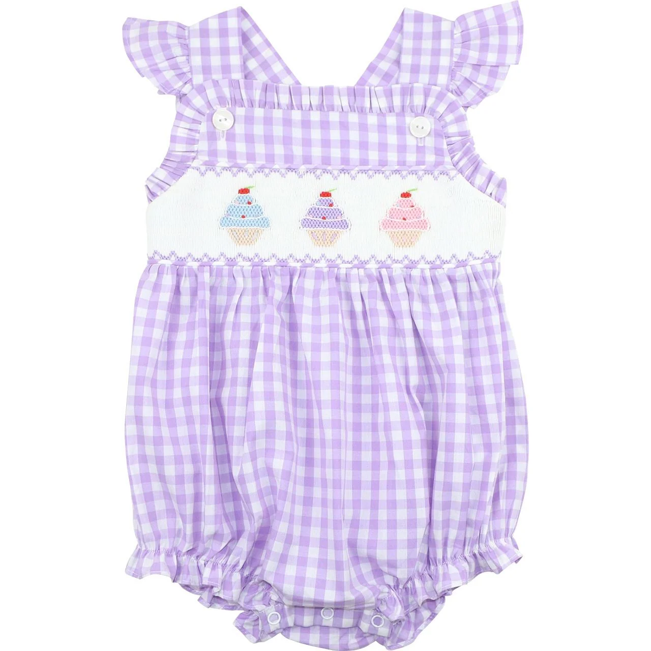Purple Check Smocked Ice Cream Bubble