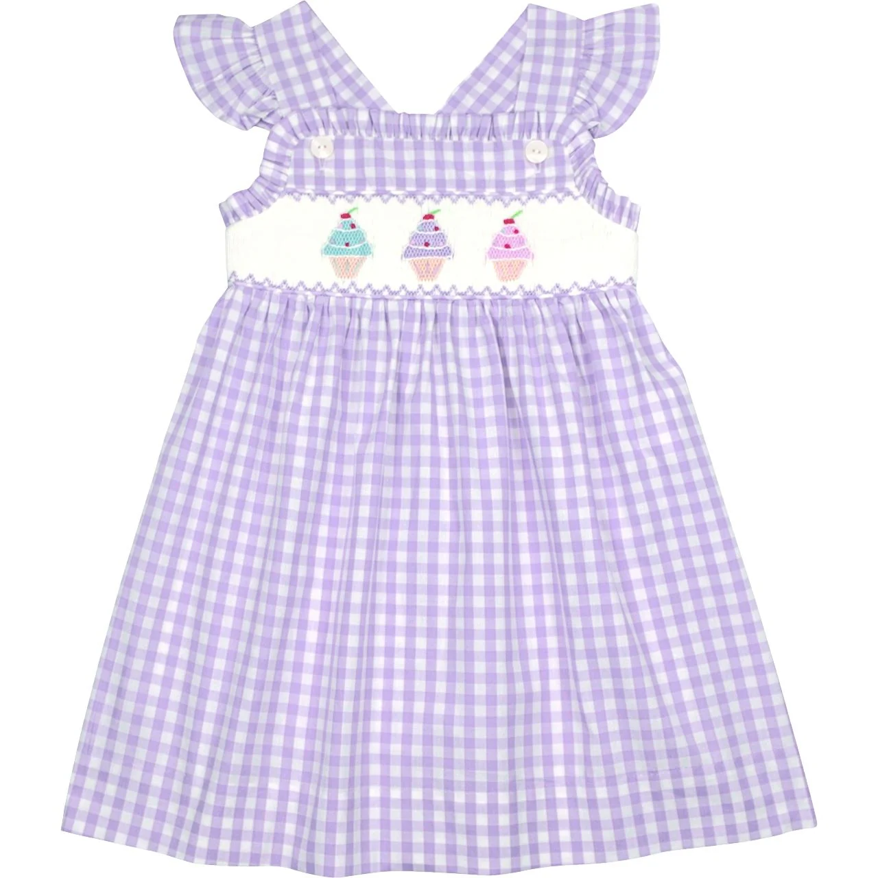 Purple Check Smocked Ice Cream Dress