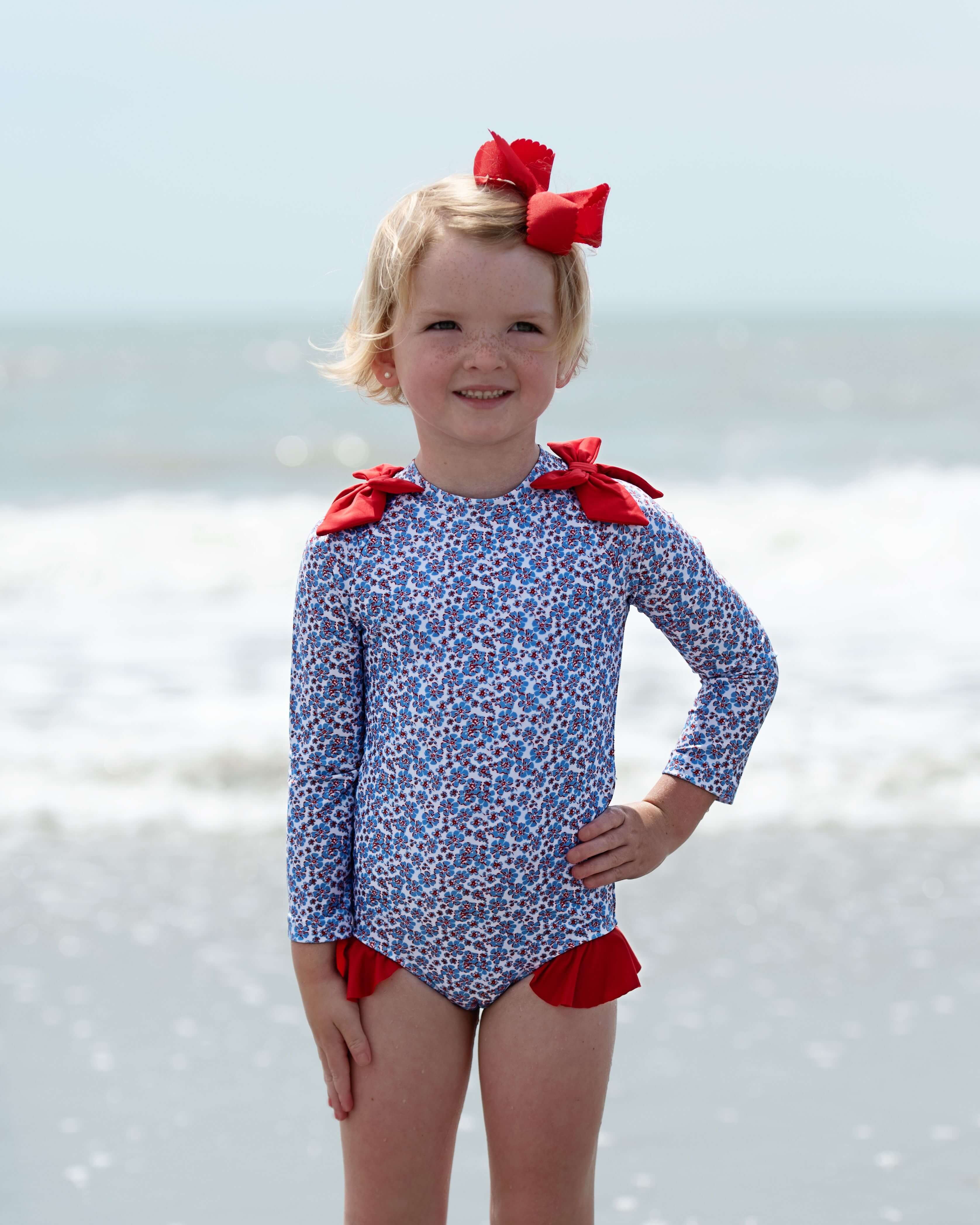 Red And Blue Liberty Bow Long Sleeve Swimsuit - Image 2