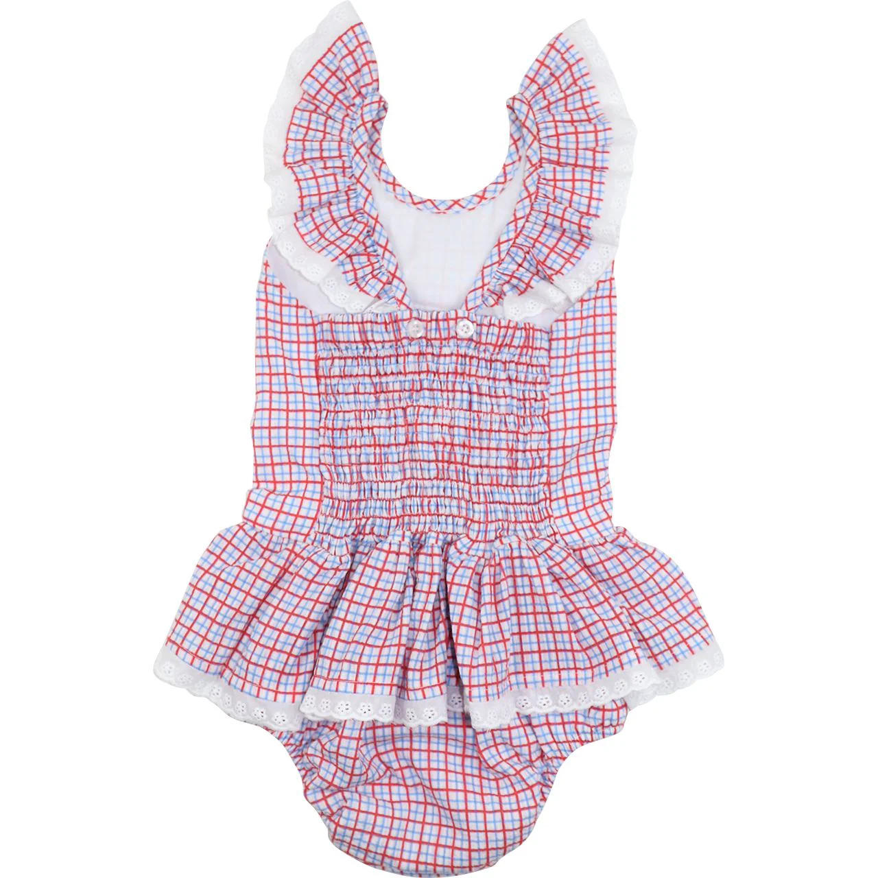 Red And Blue Windowpane Eyelet Swimsuit - Image 2