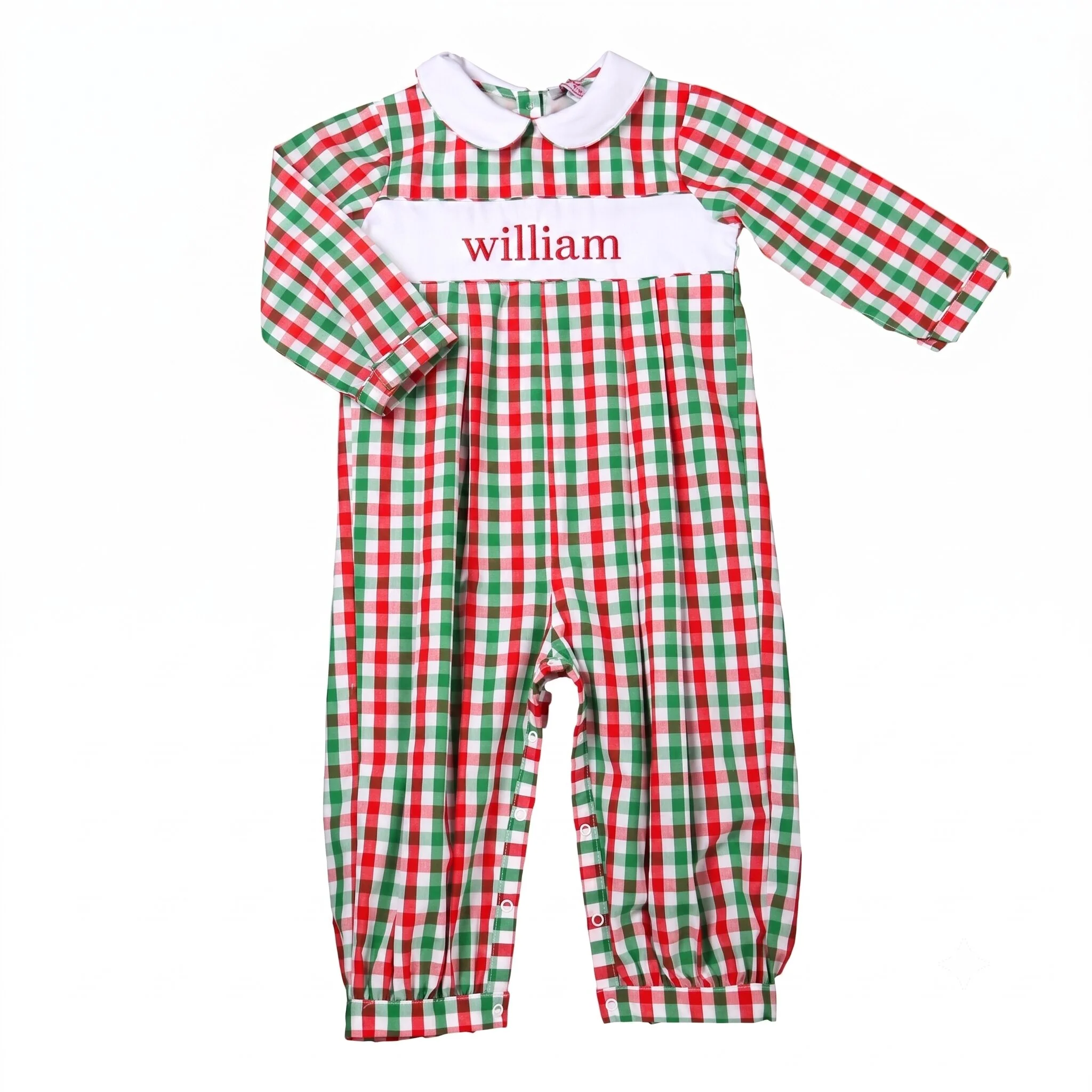 Red And Green Check Insert Long Romper