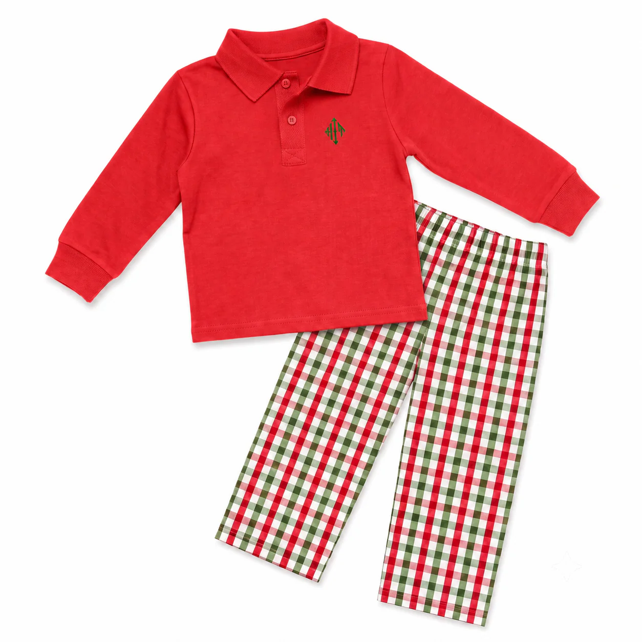 Red And Green Check Polo Pant Set