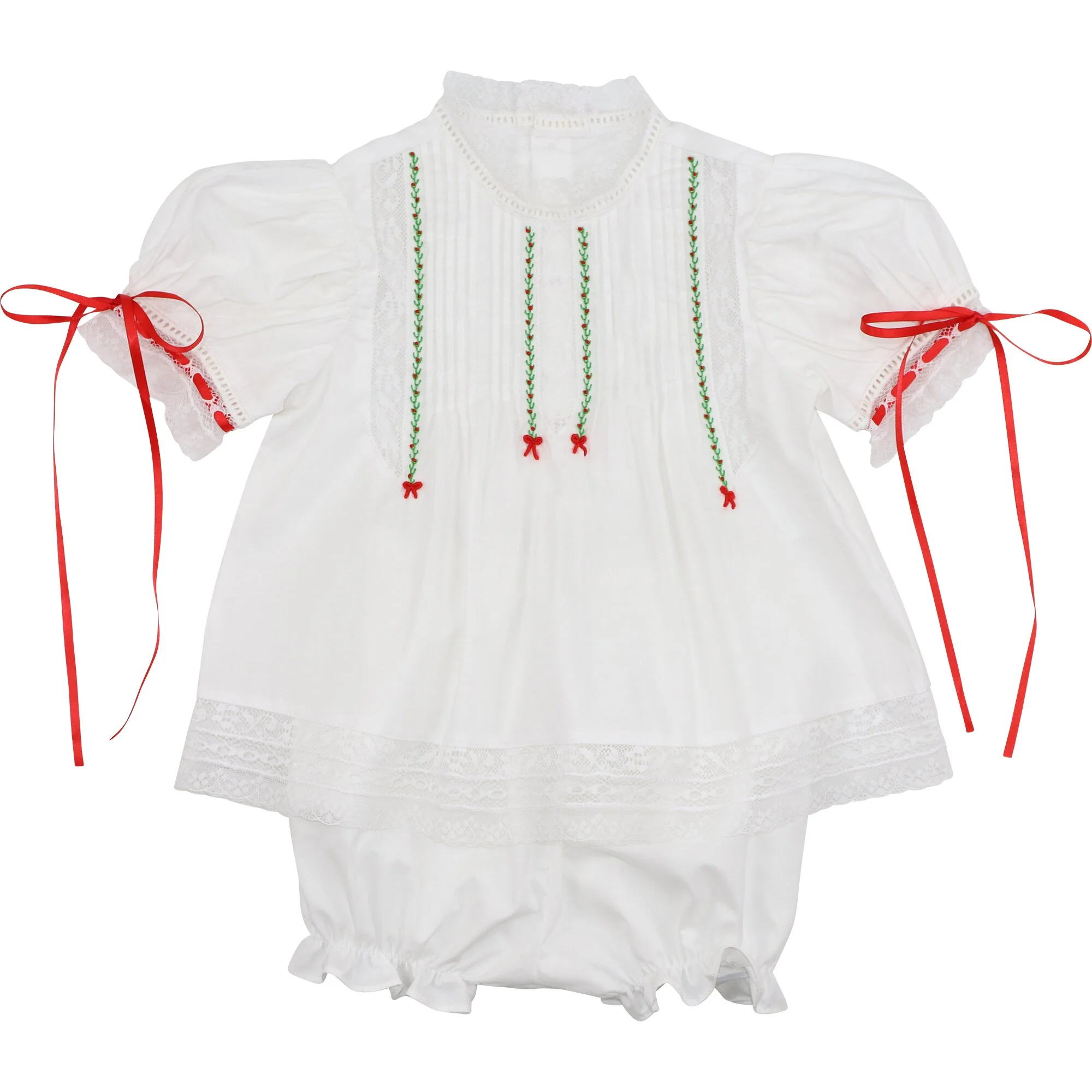 Red And Green Embroidered Heirloom Bloomer Set