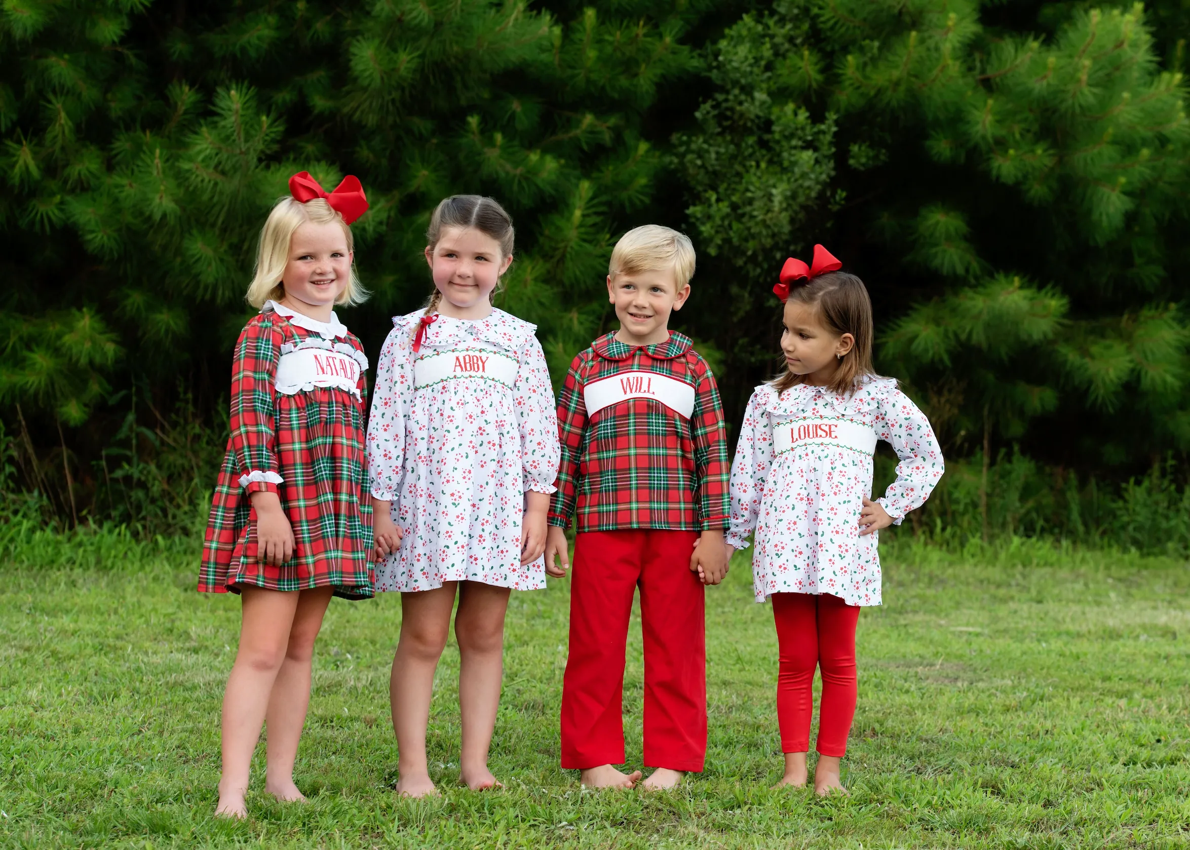 Red and Green Plaid Custom Smocked Pant Set - Image 3