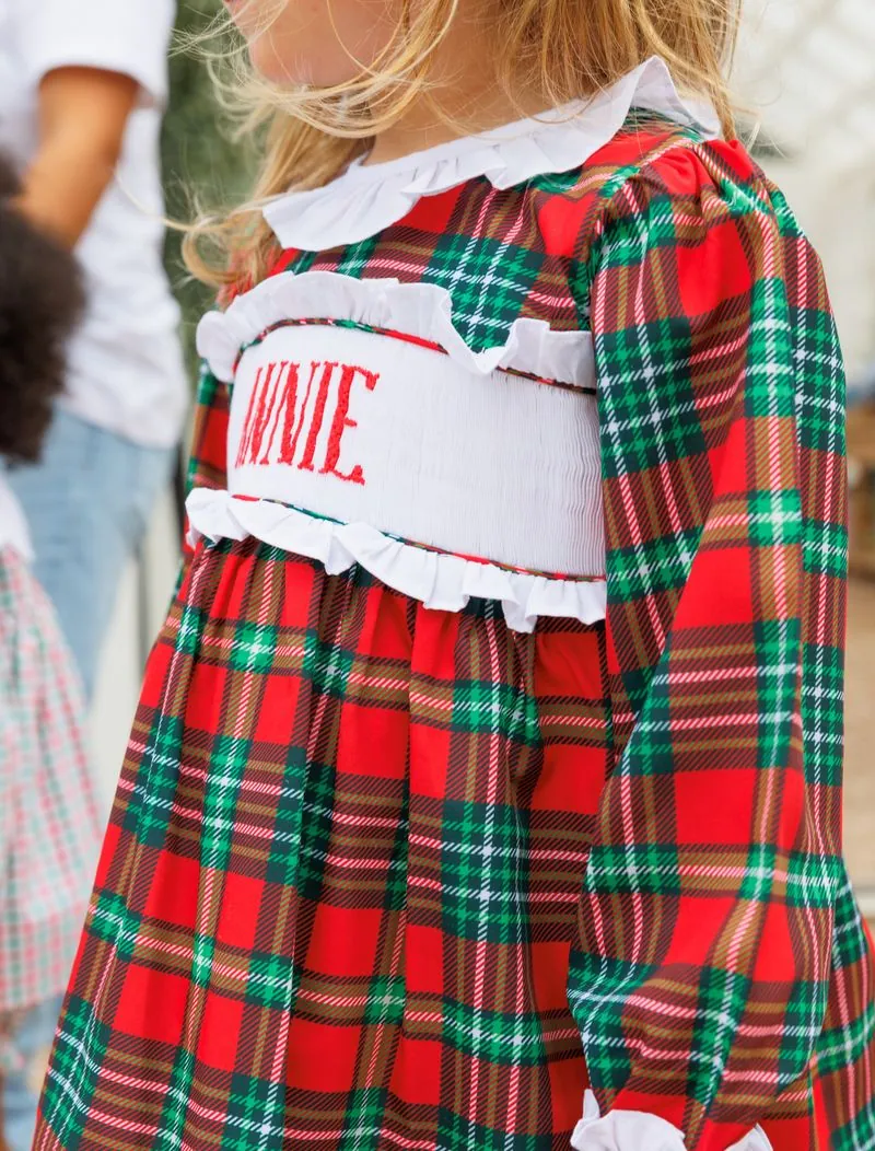 Red and Green Plaid Custom Smocked Diaper Set - Image 2