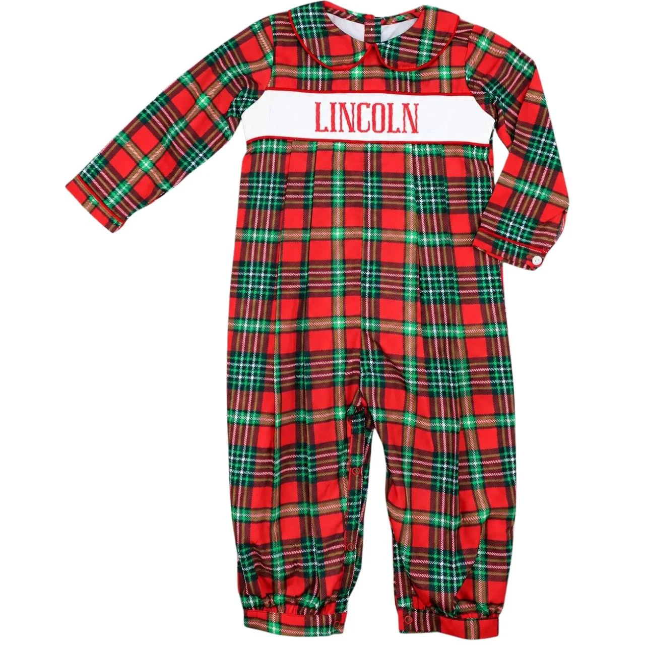 Red and Green Plaid Custom Smocked Long Romper