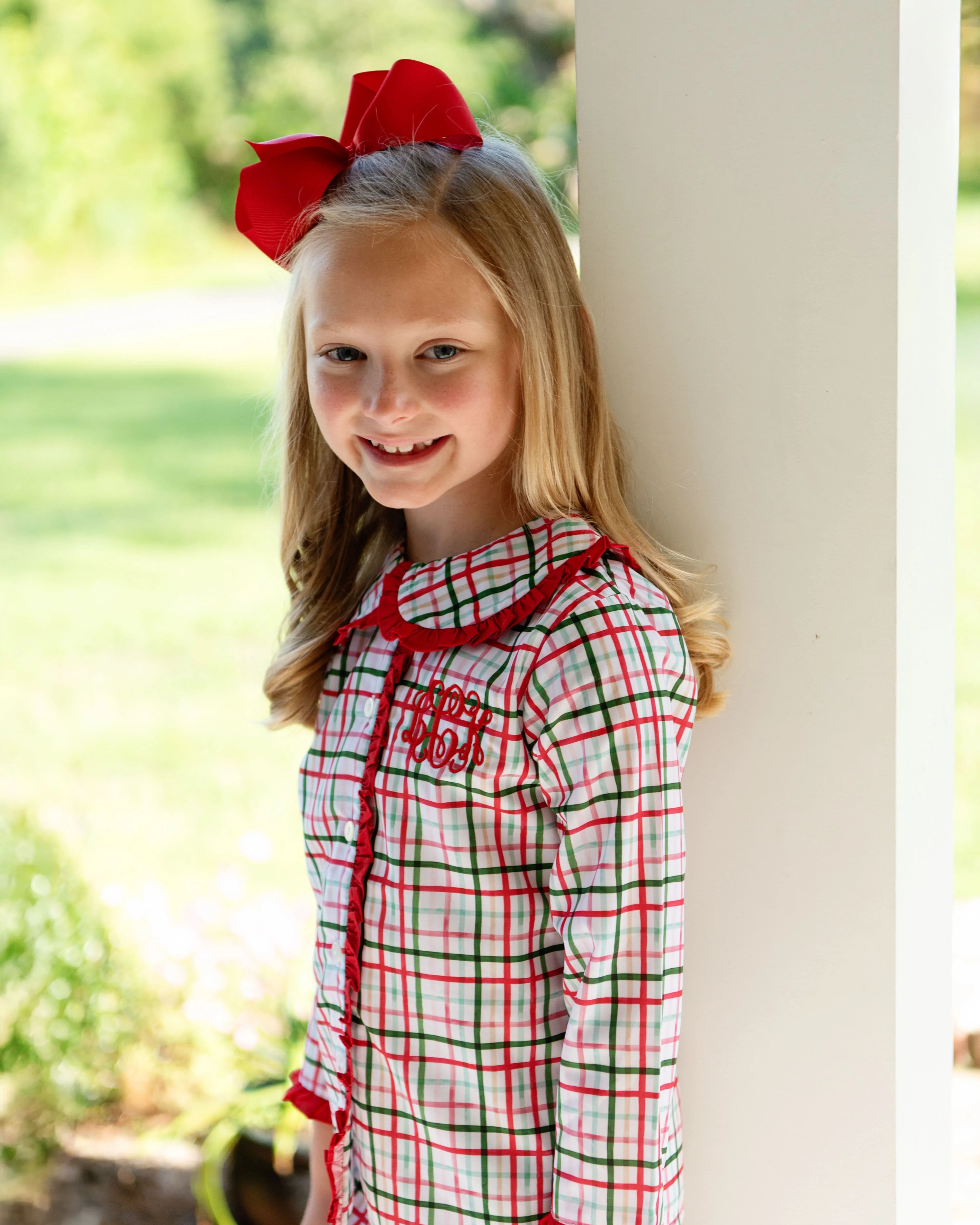 Red And Green Plaid Windowpane Ruffle Pajamas - Image 3