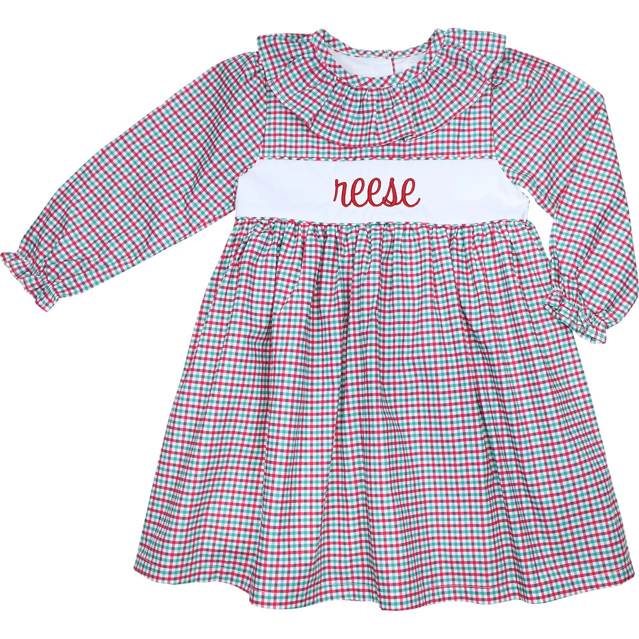 Red And Green Windowpane Insert Dress