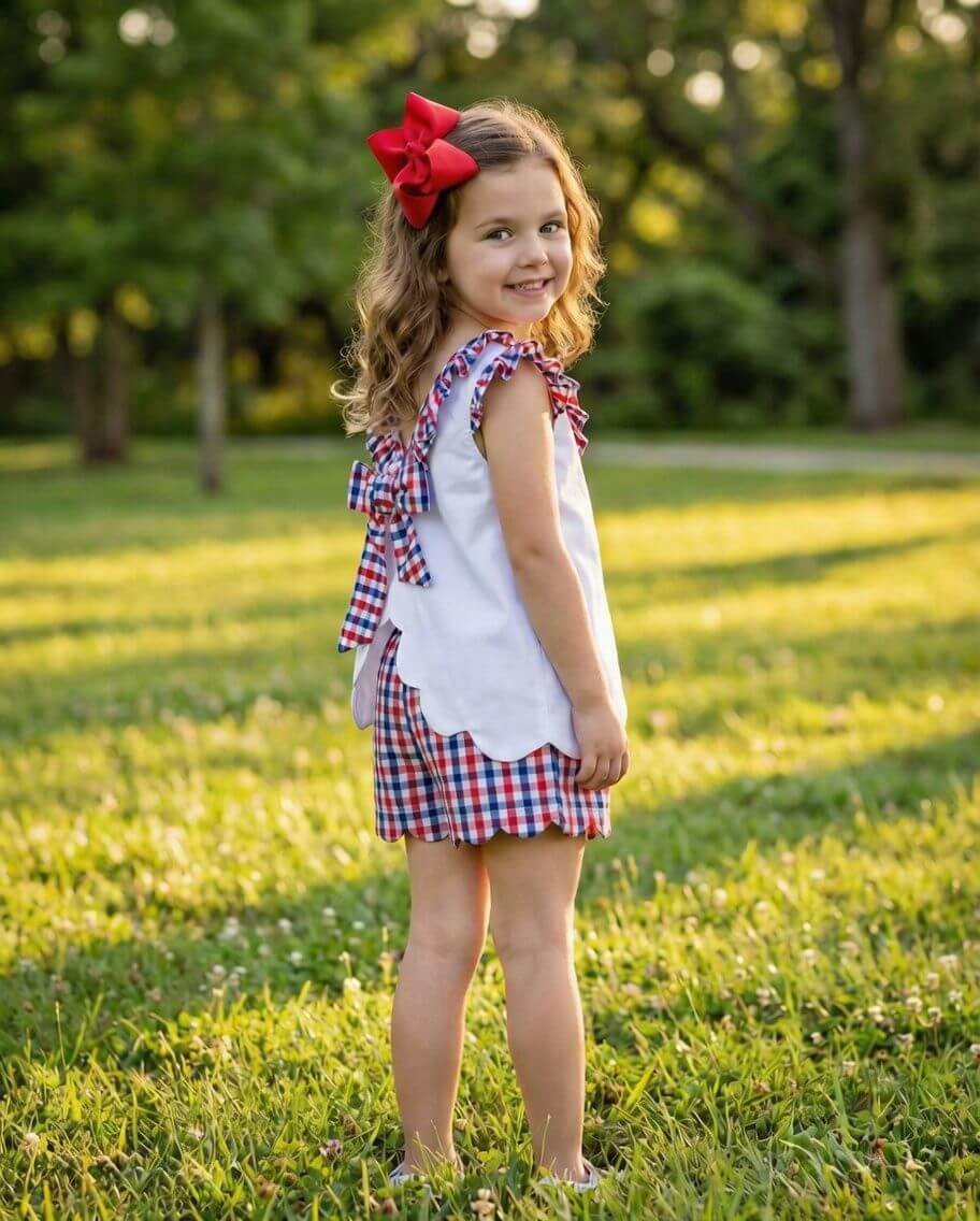 Red And Navy Check Short Set - Image 3