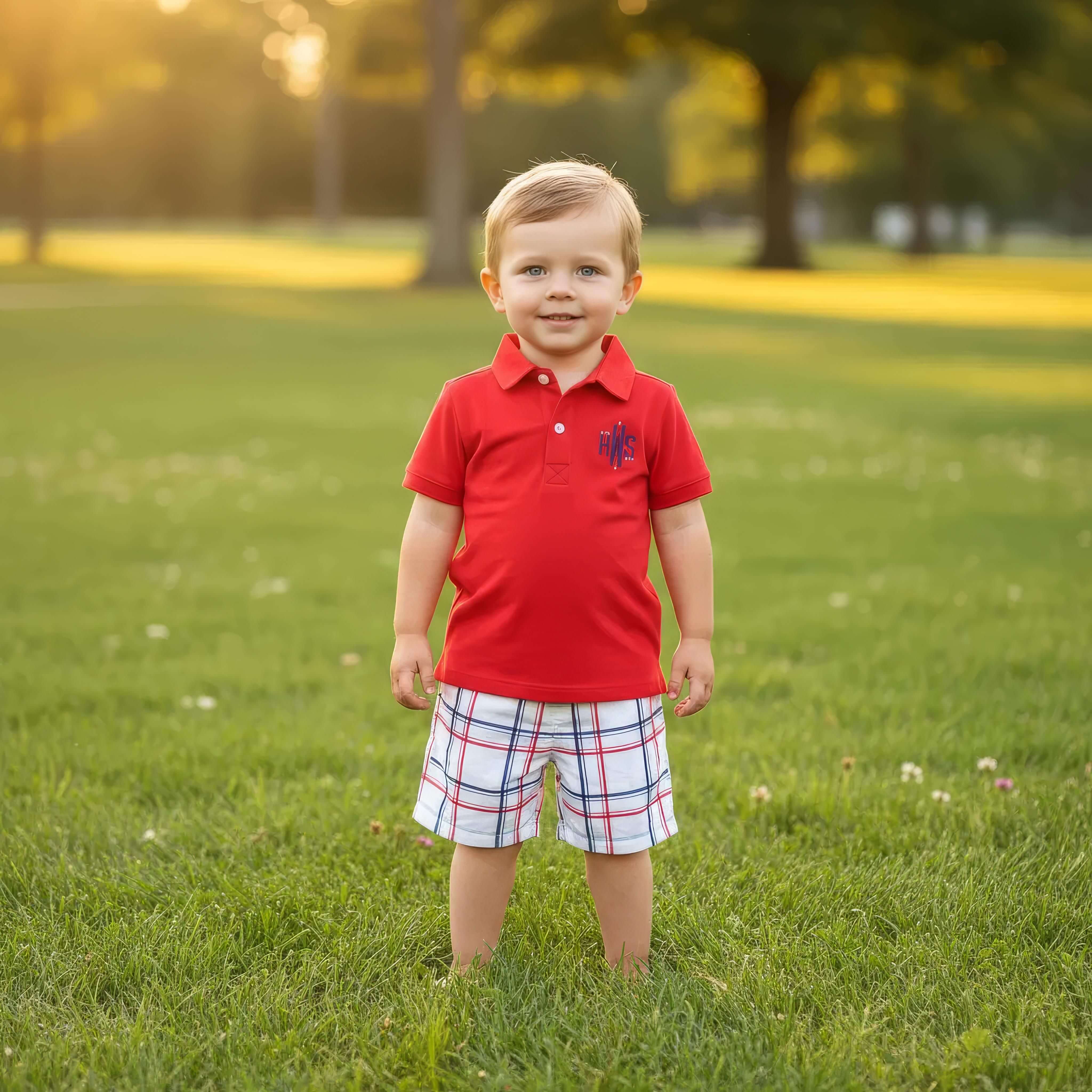 Red And Navy Plaid Polo Short Set - Image 2