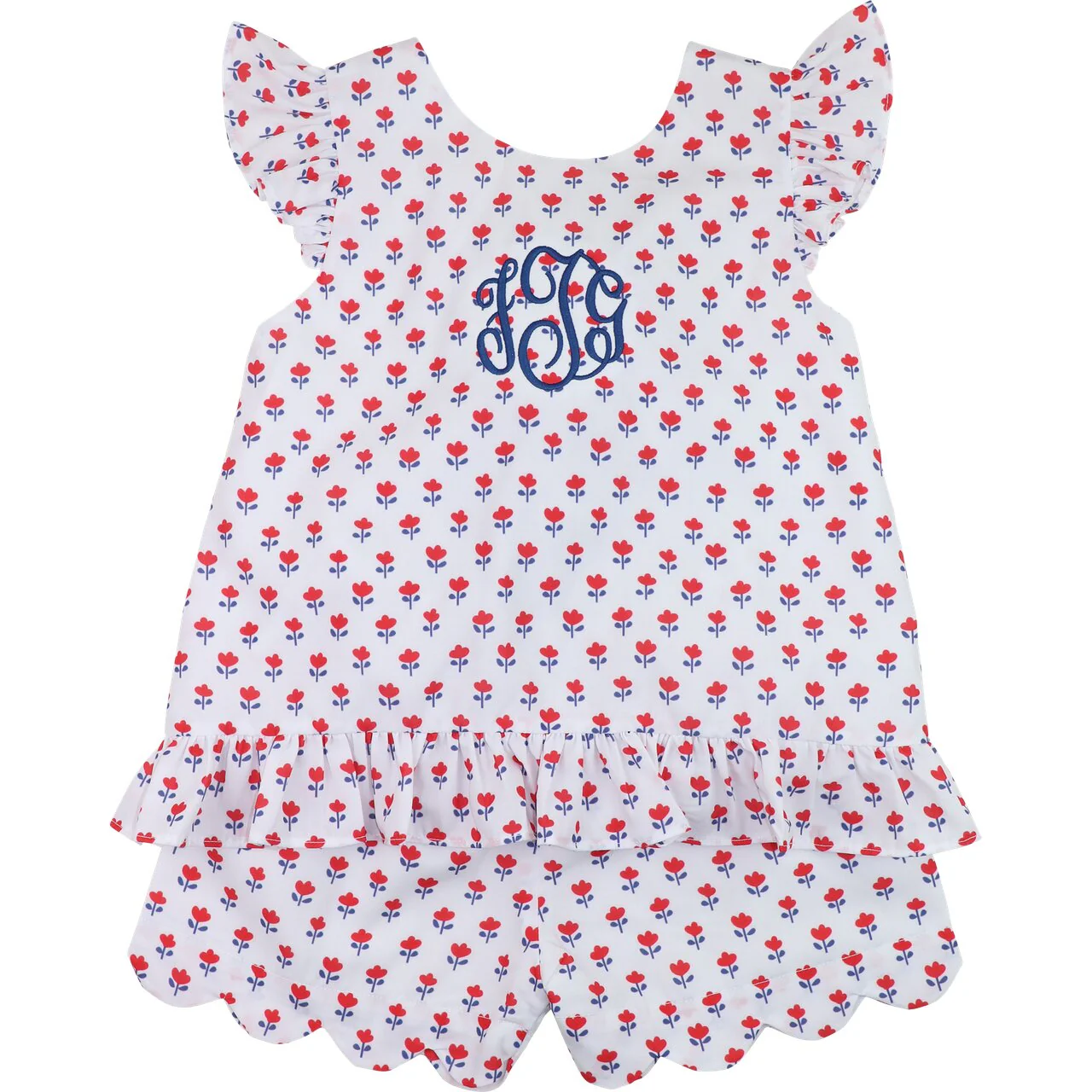 Red And Navy Tulip Print Short Set