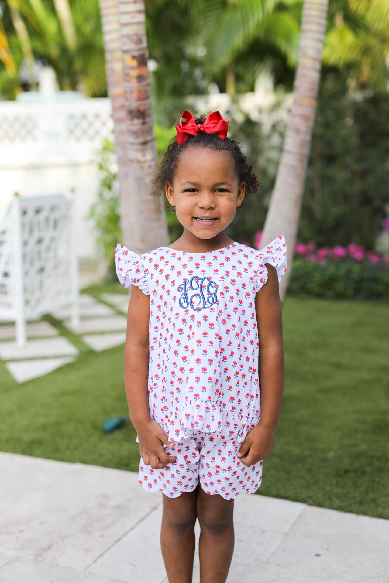 Red And Navy Tulip Print Short Set - Image 2