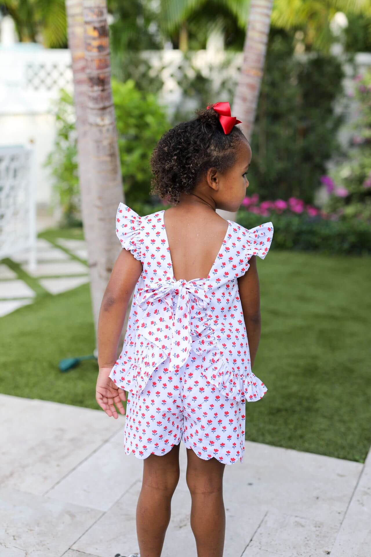 Red And Navy Tulip Print Short Set - Image 3