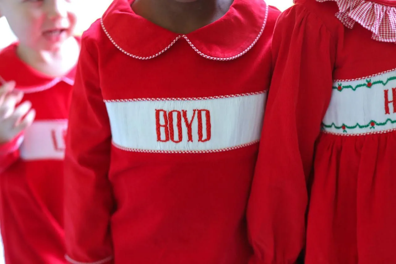Red Corduroy Custom Smocked Pant Set - Image 3