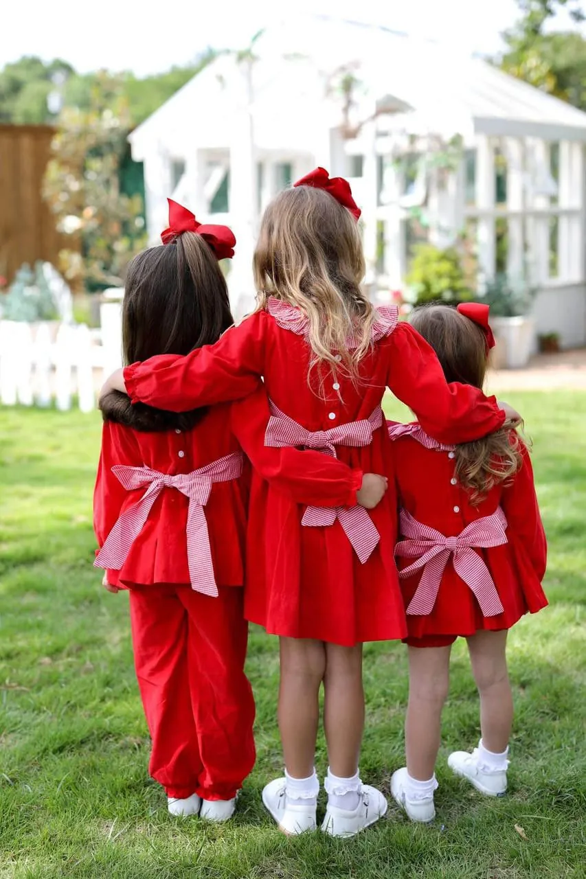 Red Corduroy Custom Smocked Pant Set - Image 3