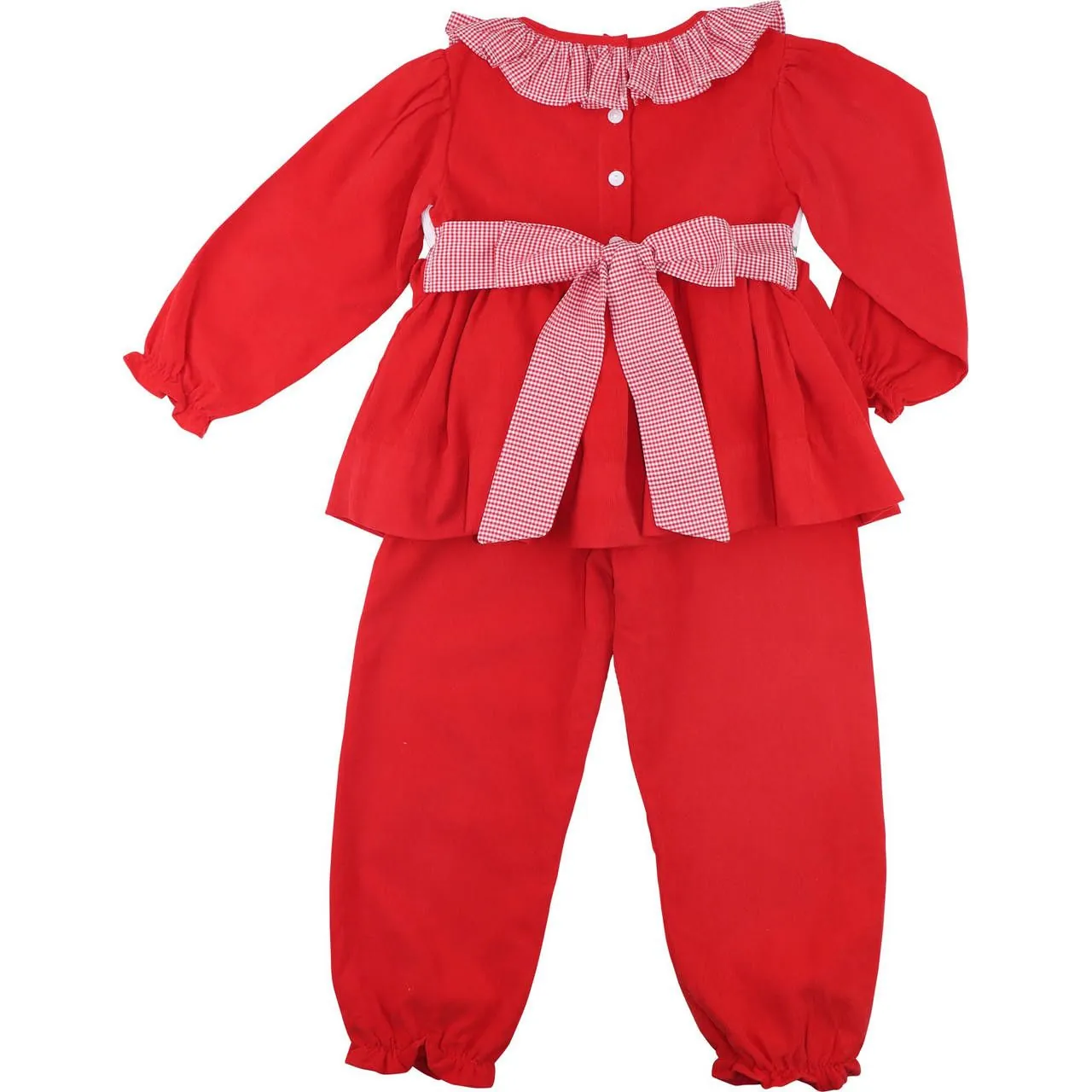 Red Corduroy Custom Smocked Pant Set - Image 5