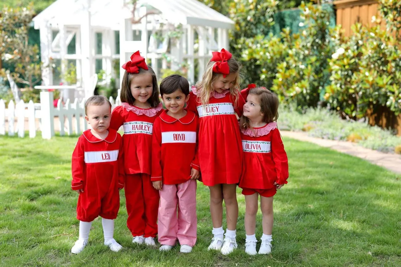 Red Corduroy Custom Smocked Pant Set - Image 2