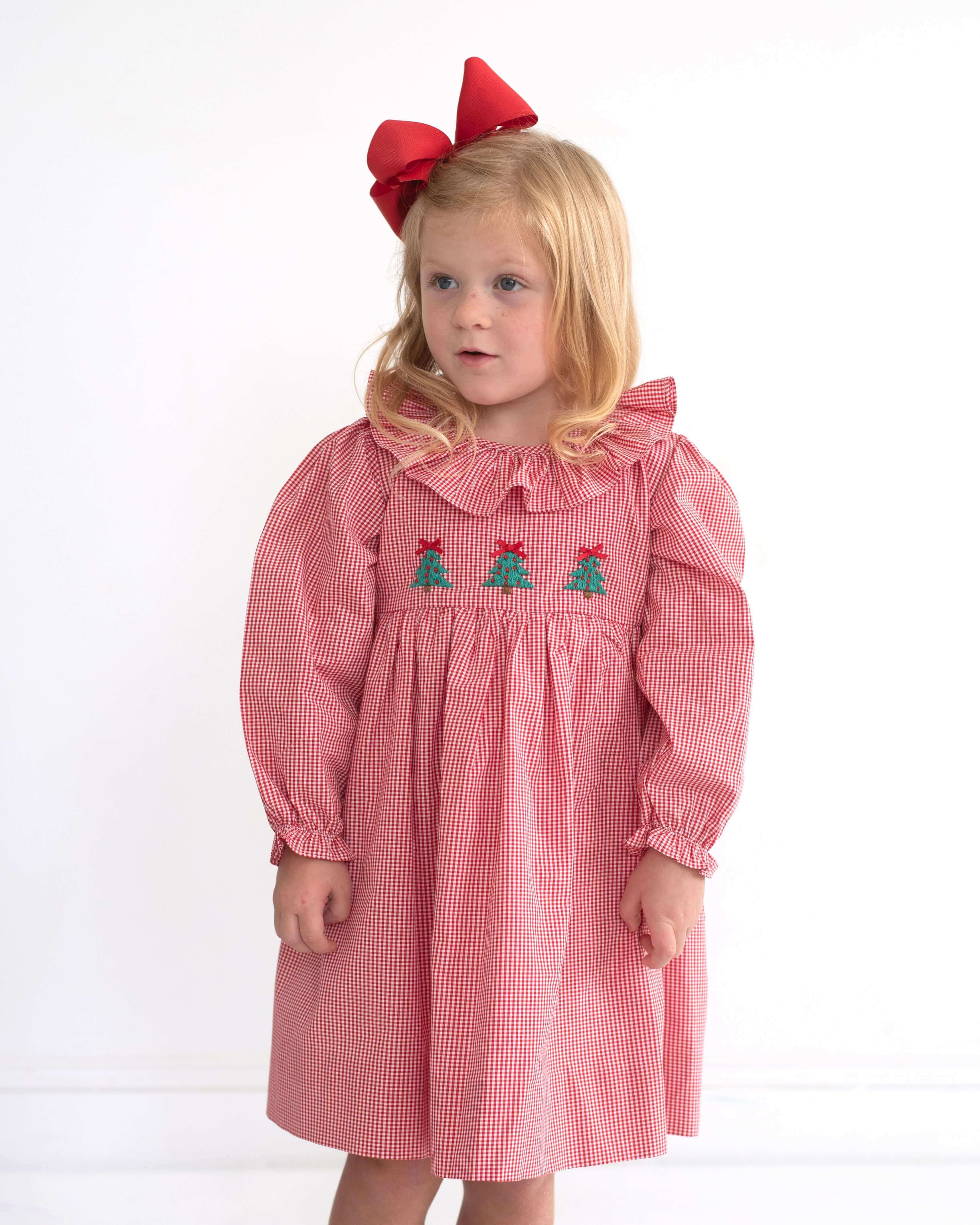Red Gingham Embroidered Christmas Tree Dress - Image 2