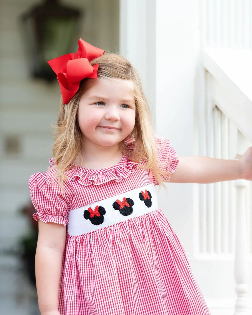 Red Gingham Smocked Mouse Ears Dress - Image 3