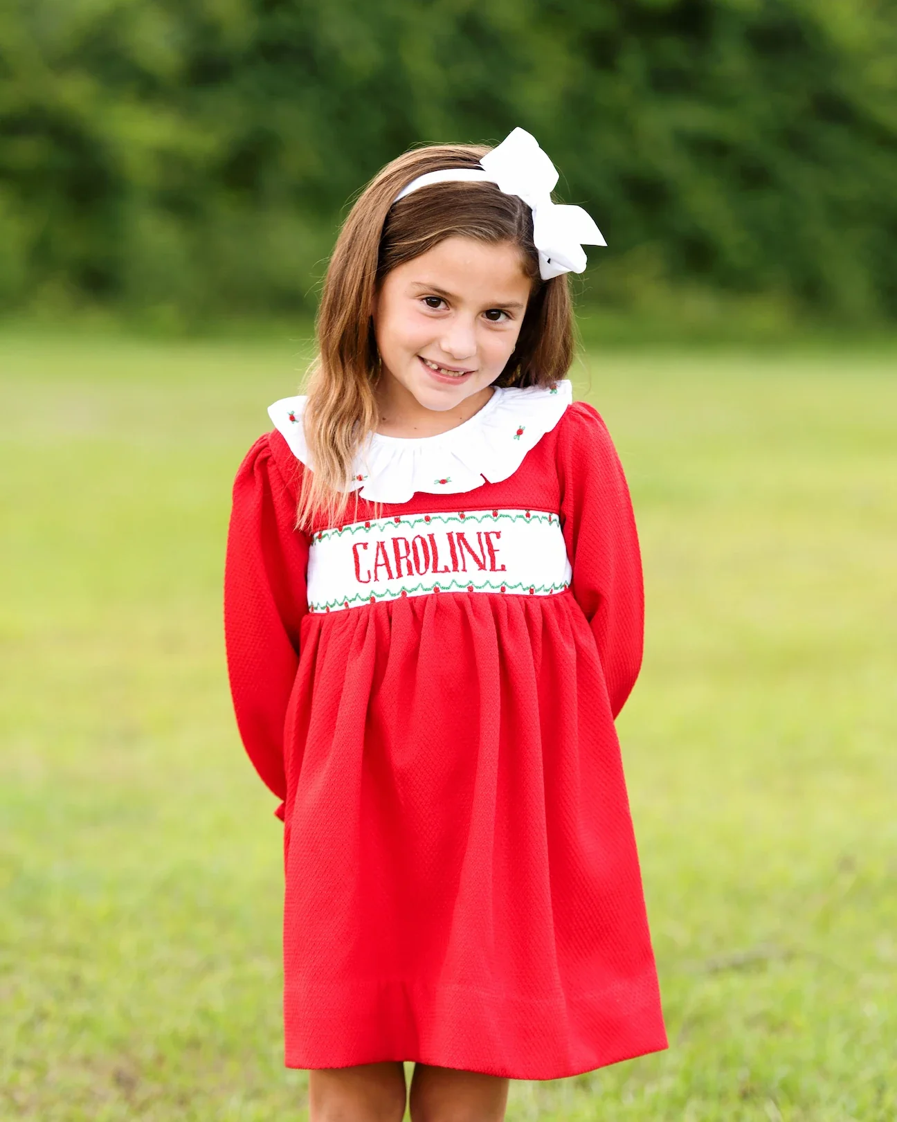 Red Honeycomb Custom Smocked Dress - Image 2