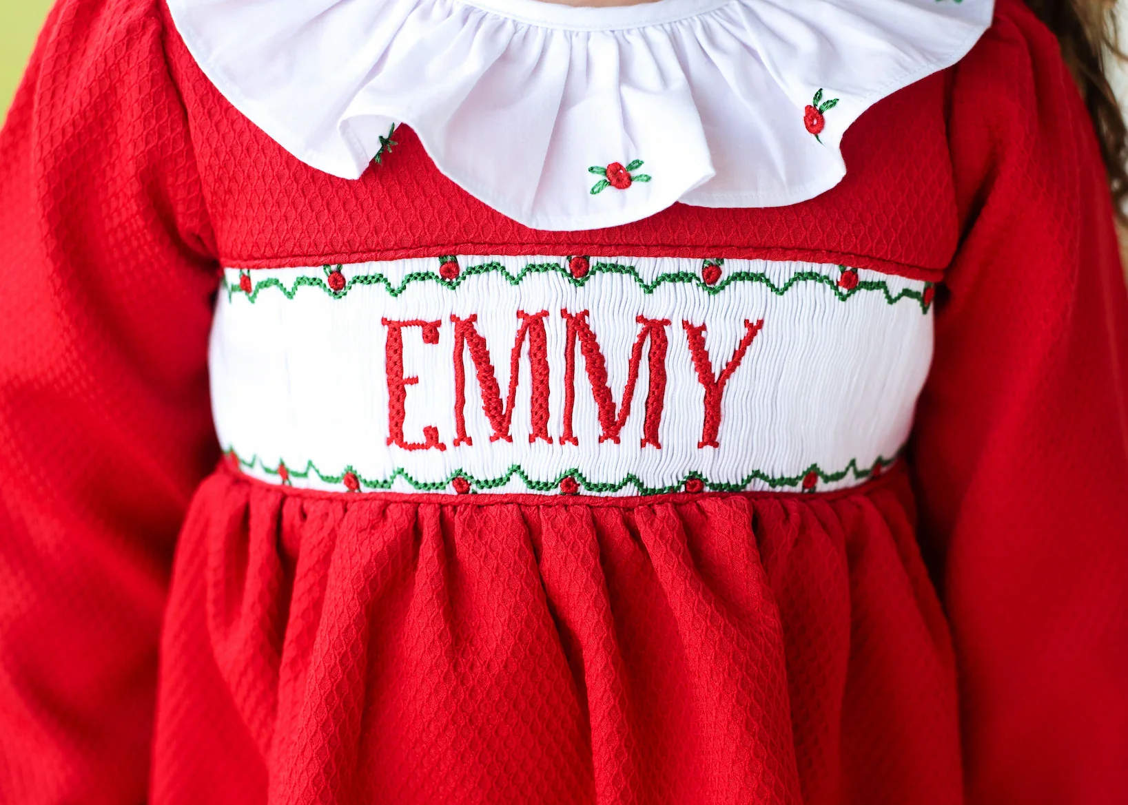 Red Honeycomb Custom Smocked Dress - Image 4