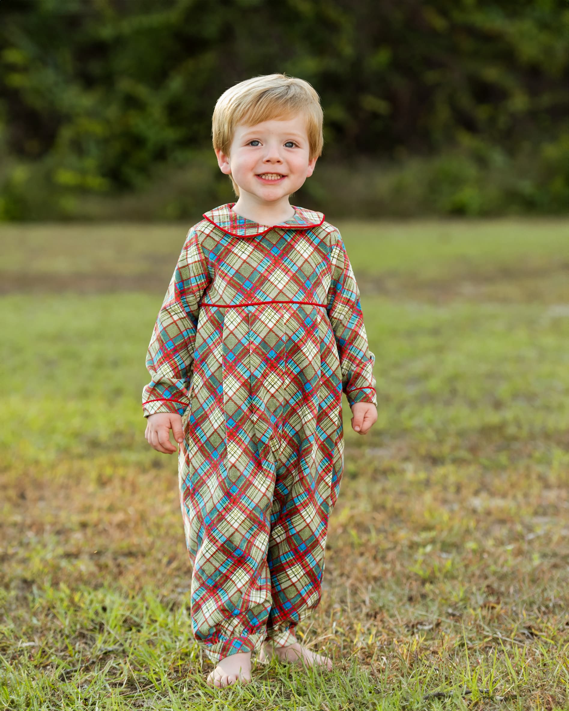 Red Plaid Corduroy Long Romper - Image 2