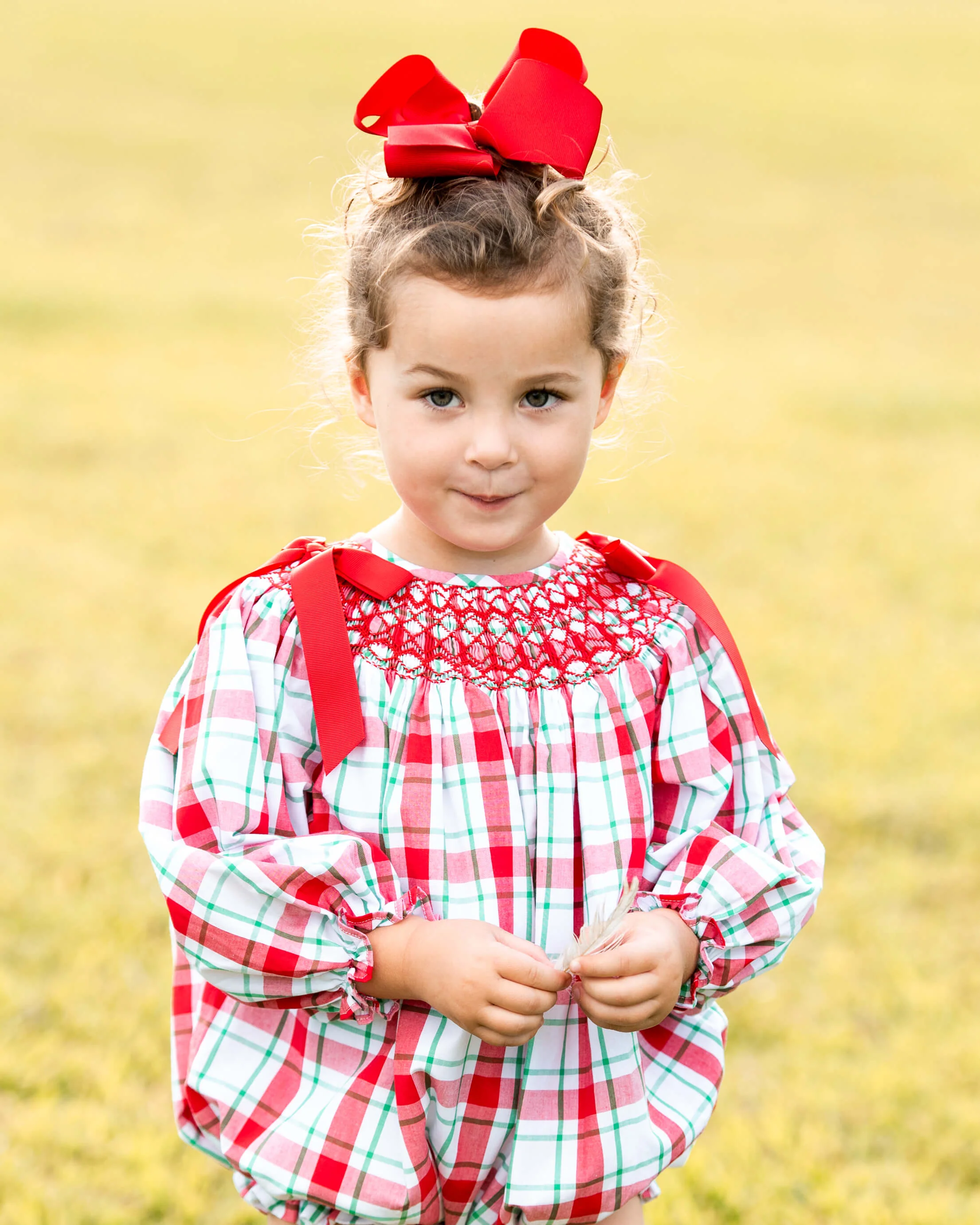 Red Plaid Smocked Bubble - Image 2