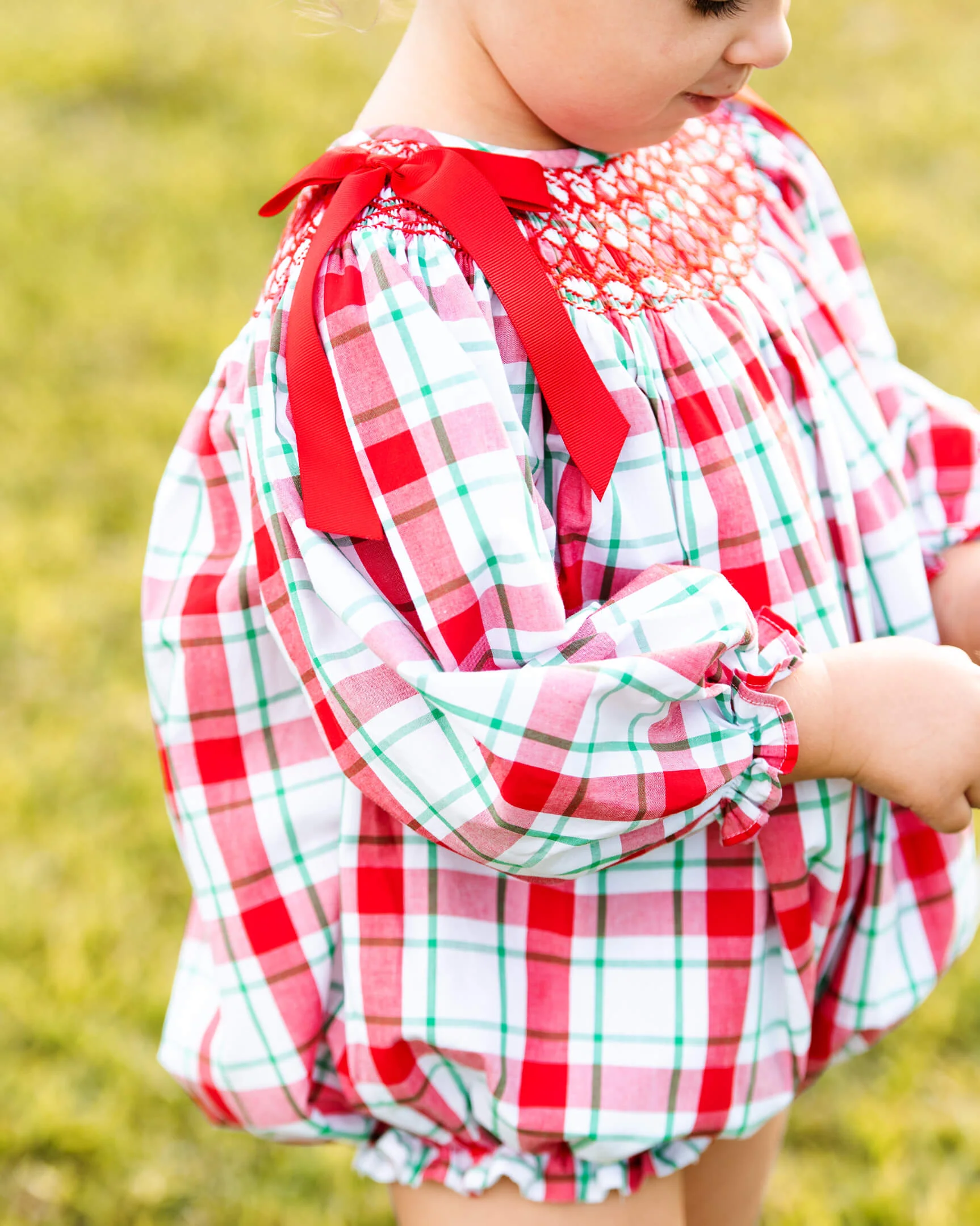 Red Plaid Smocked Bubble - Image 3