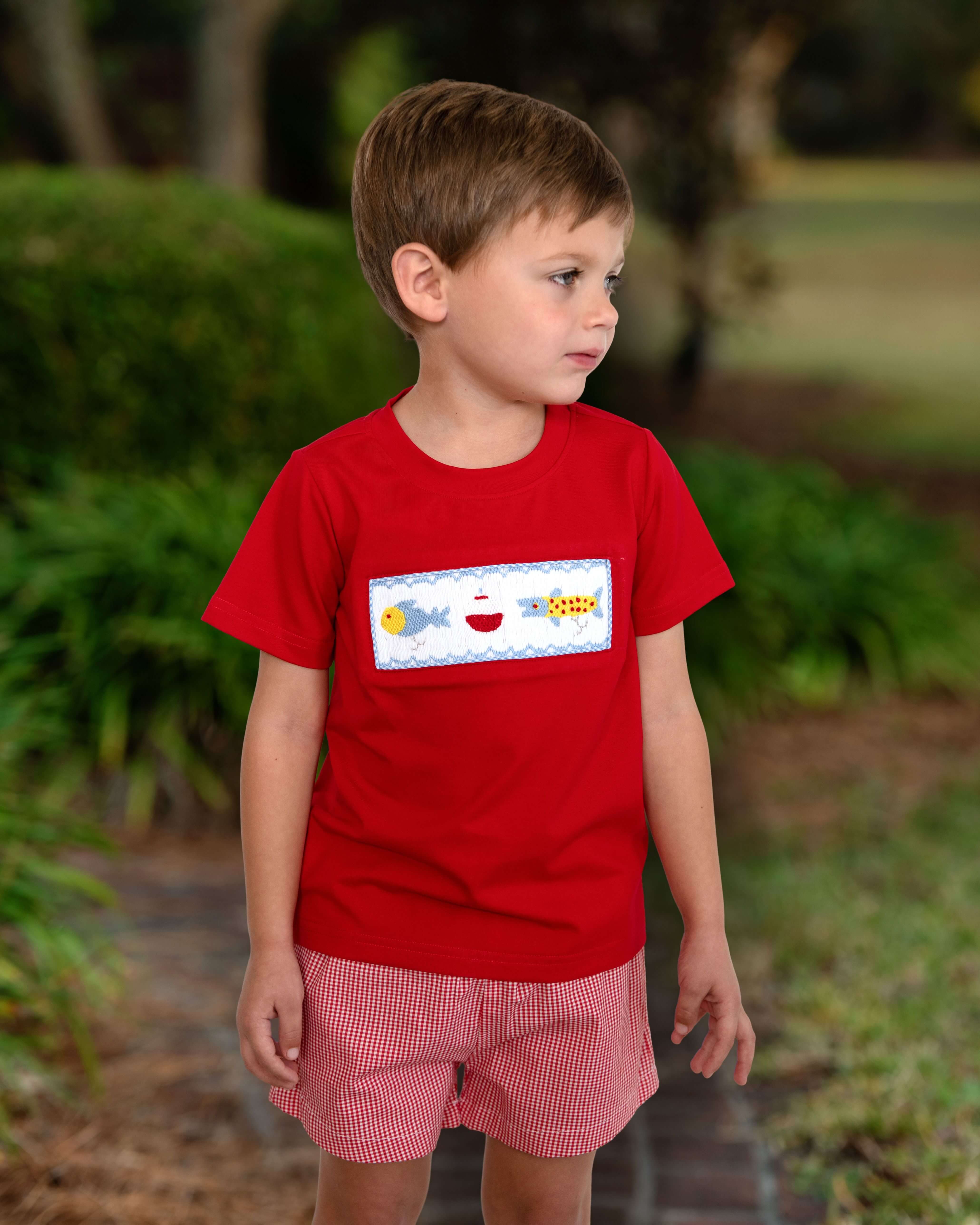 Red Smocked Fishing Lure Short Set - Image 2