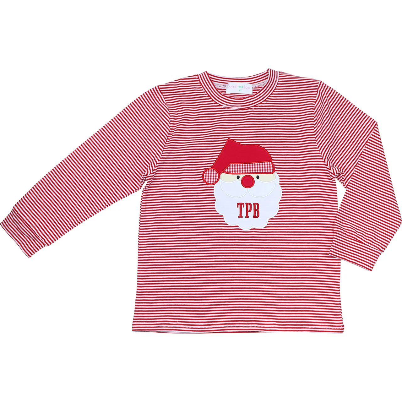 Red Stripe Knit Applique Santa Shirt