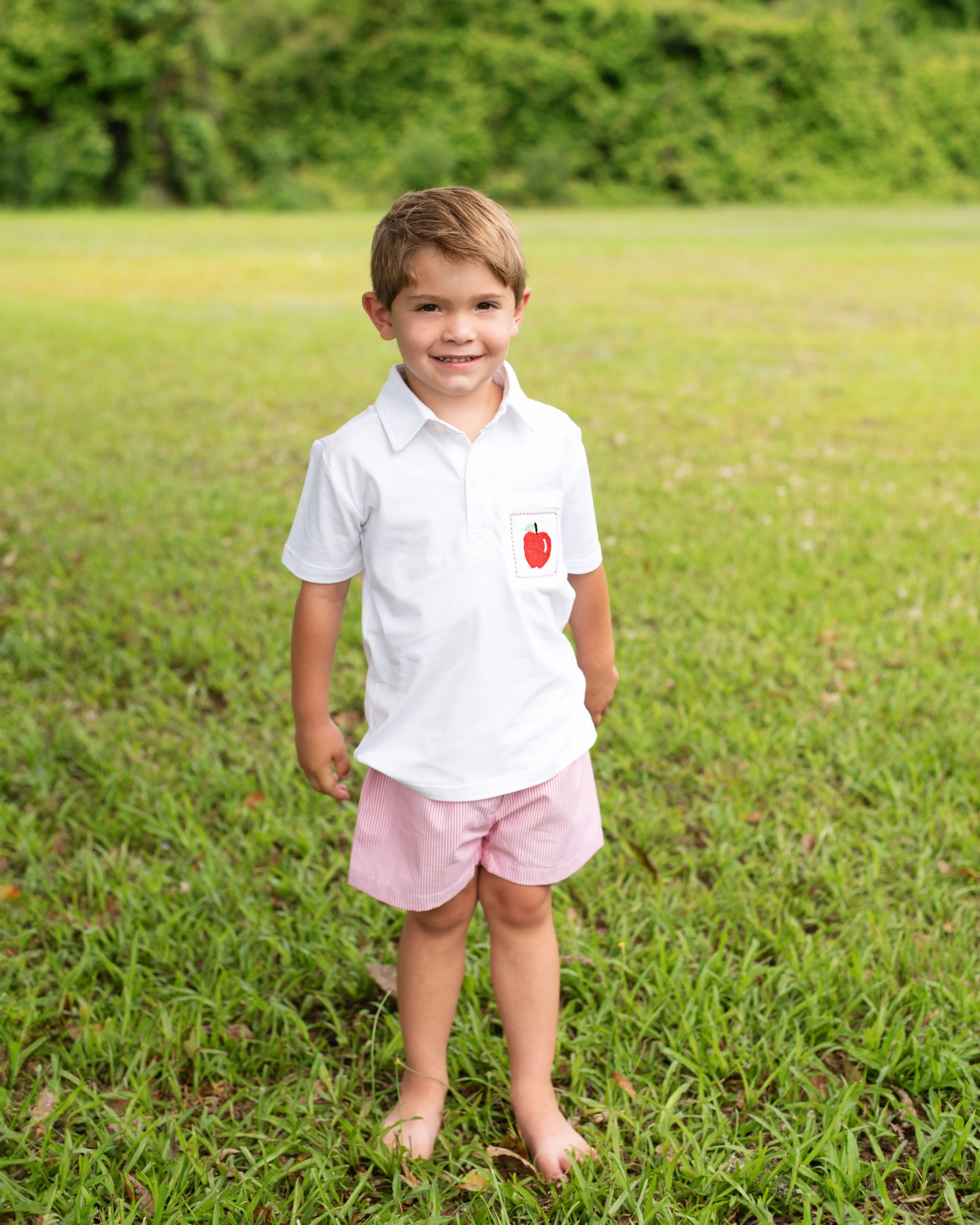 Red Striped Smocked Apple Polo Short Set - Image 2