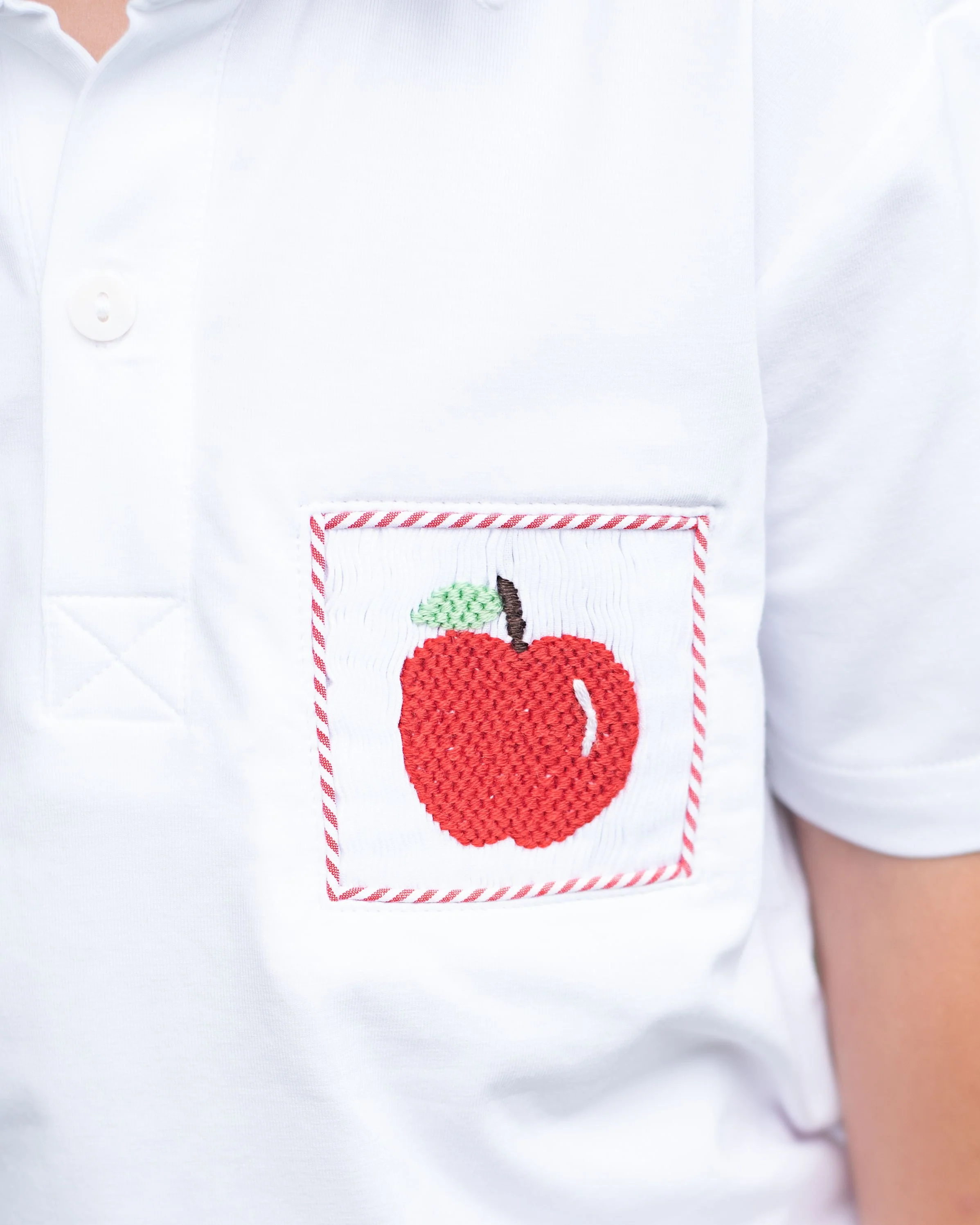 Red Striped Smocked Apple Polo Short Set - Image 3