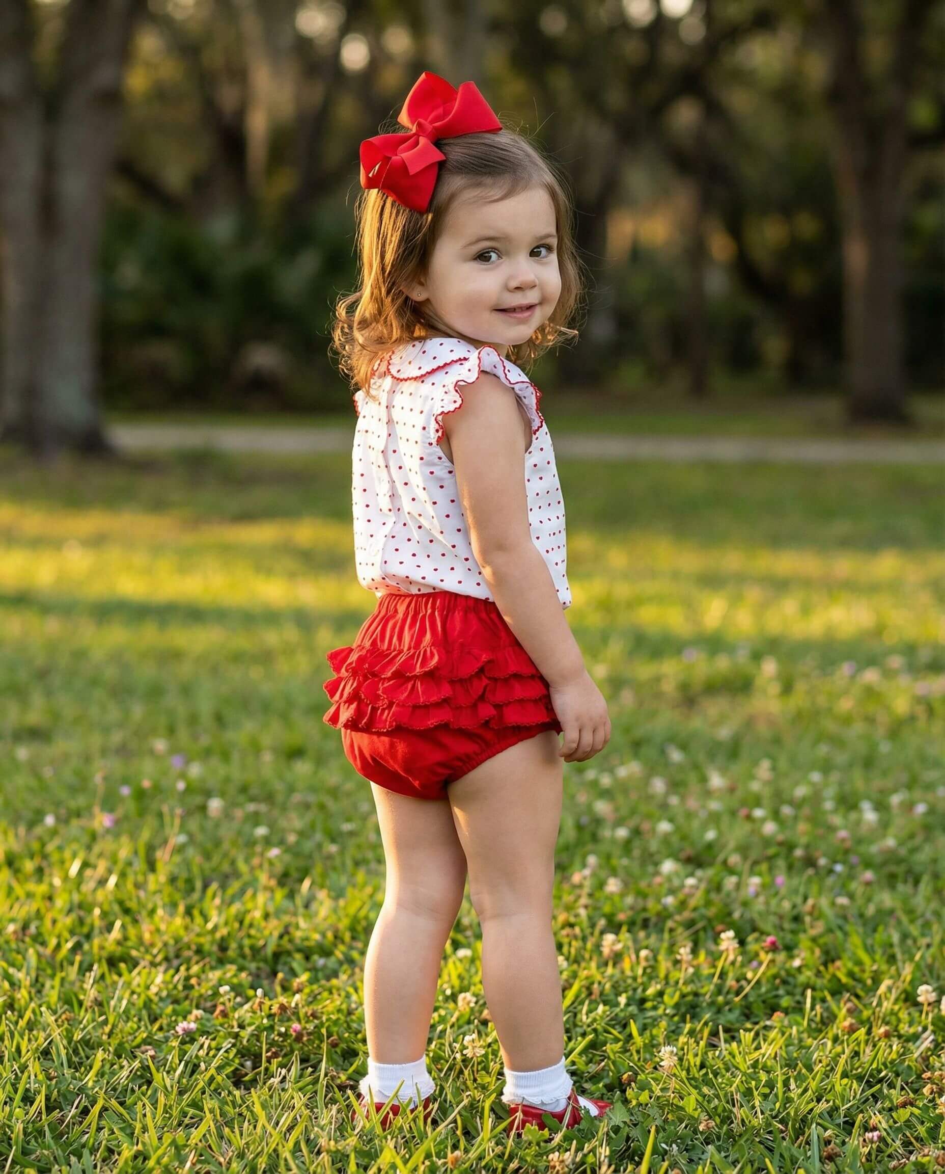 Red Swiss Dot Ruffle Diaper Set - Image 2