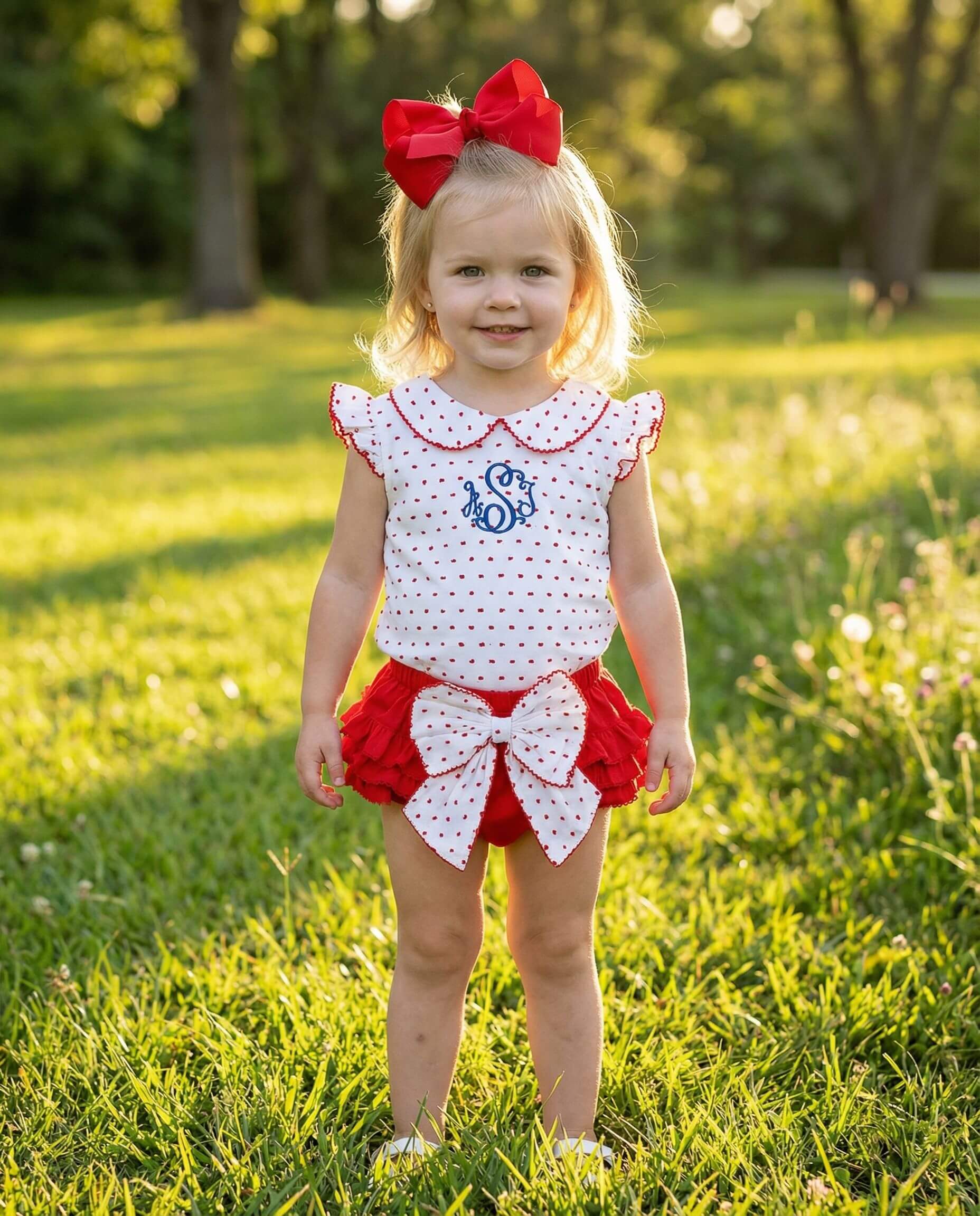 Red Swiss Dot Ruffle Diaper Set - Image 3