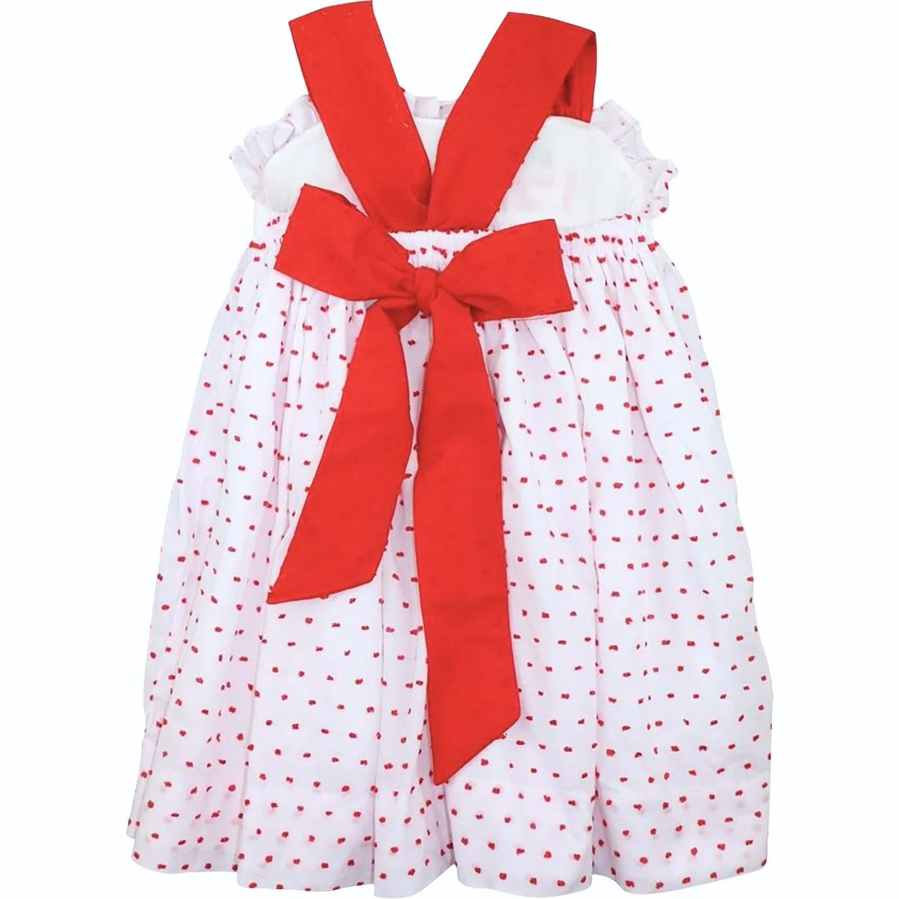 Red Swiss Dot Smocked Apple Dress - Image 3