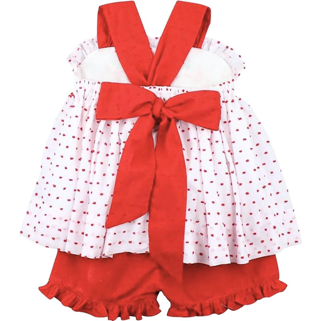 Red Swiss Dot Smocked Apple Short Set - Image 3